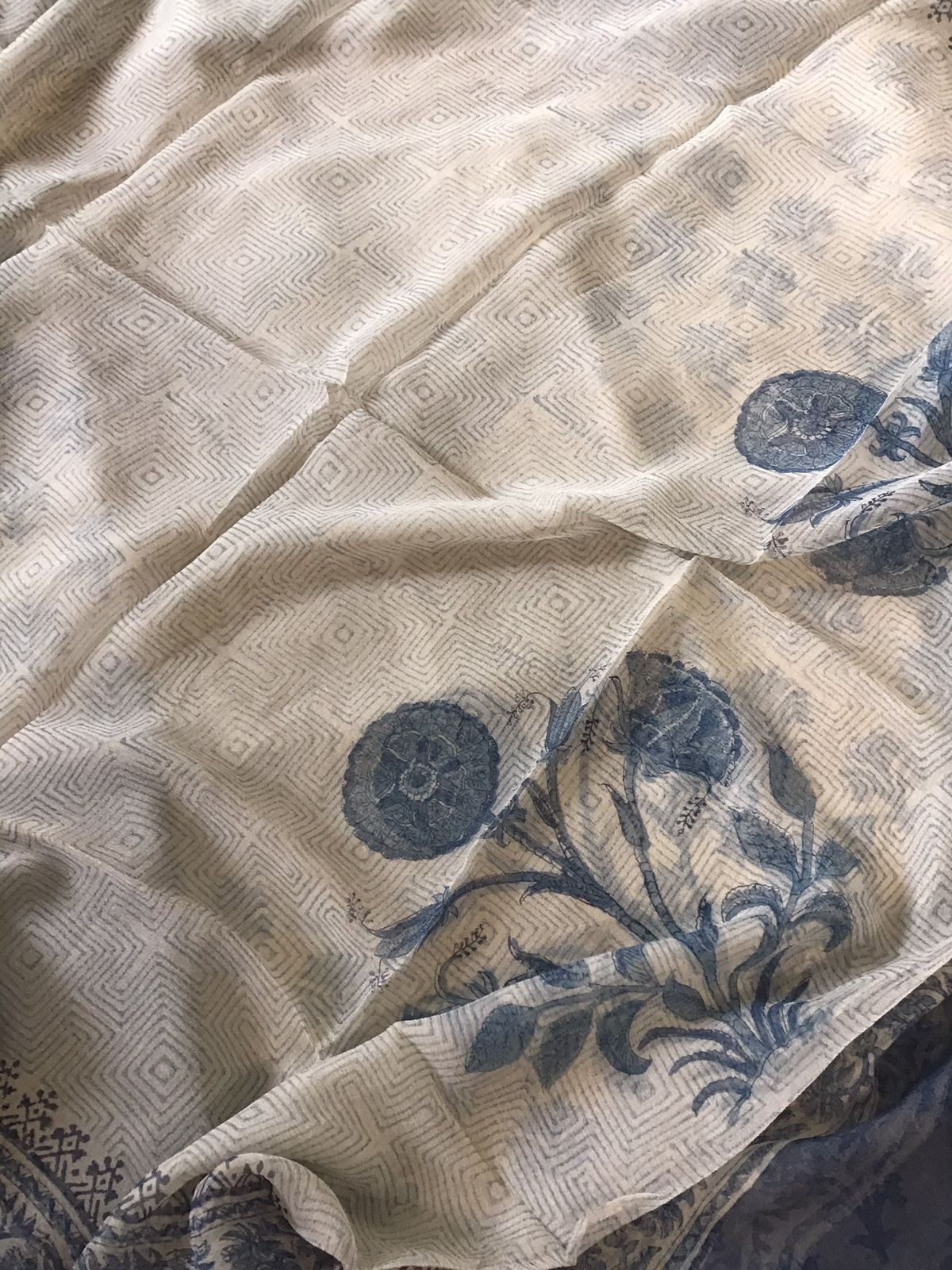 Pure Gajji Silk Block Printed Embroidered Suit - Beige