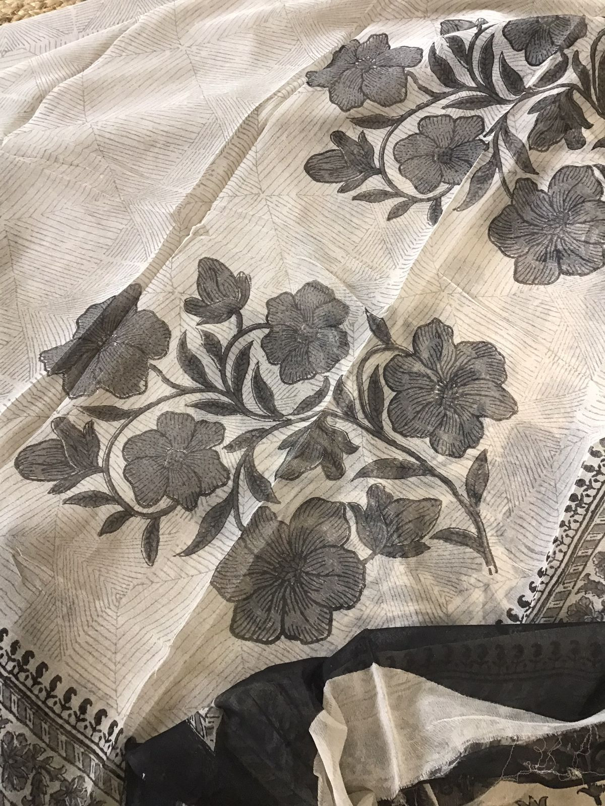 Pure Gajji Silk Block Printed Embroidered Suit - Beige