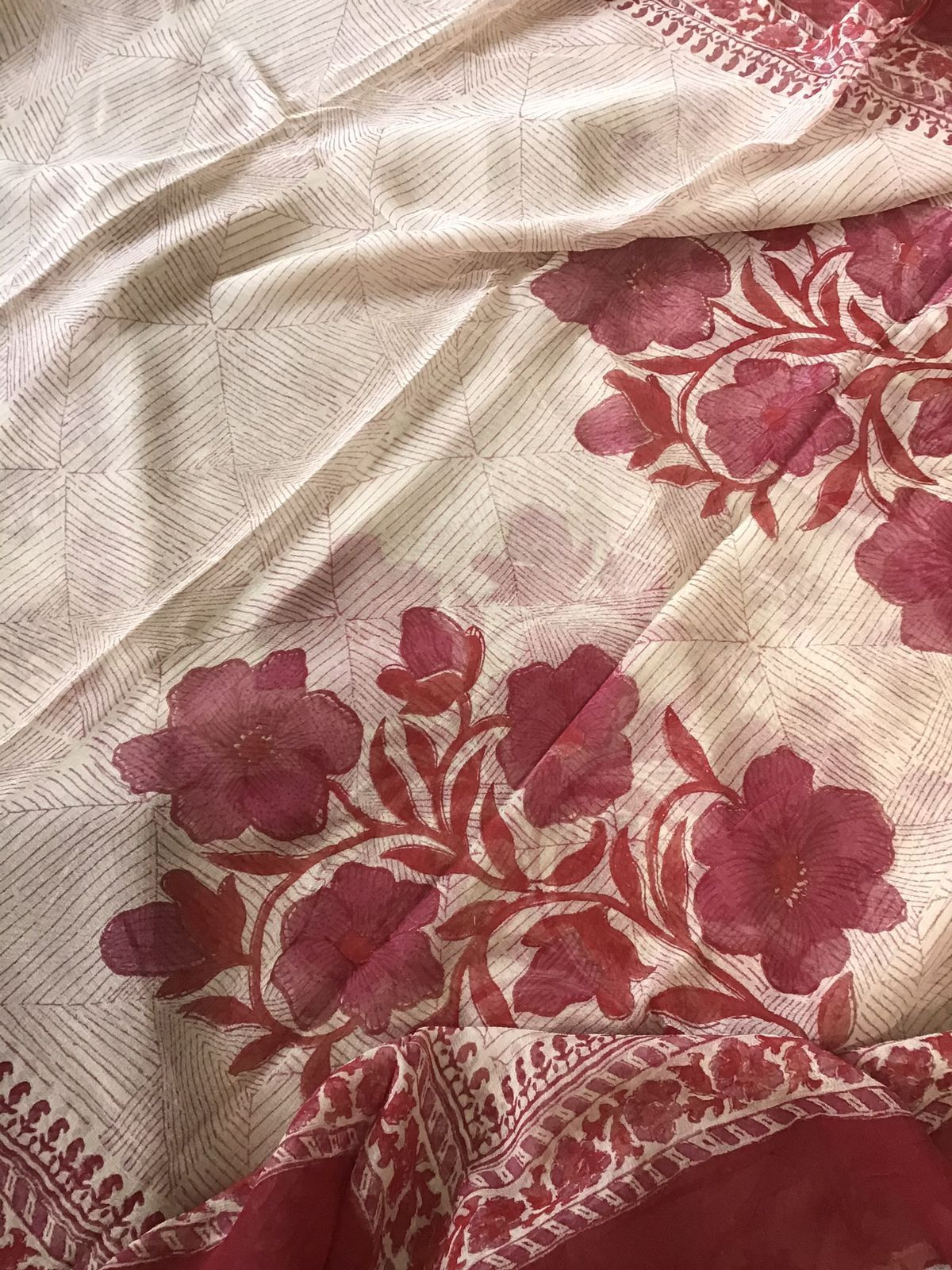 Pure Gajji Silk Block Printed Embroidered Suit - Beige