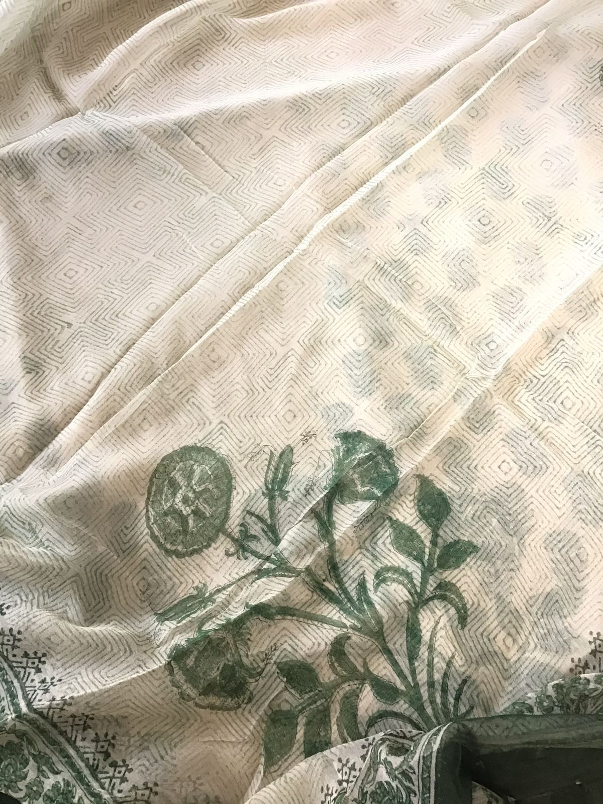 Pure Gajji Silk Block Printed Embroidered Suit - Beige