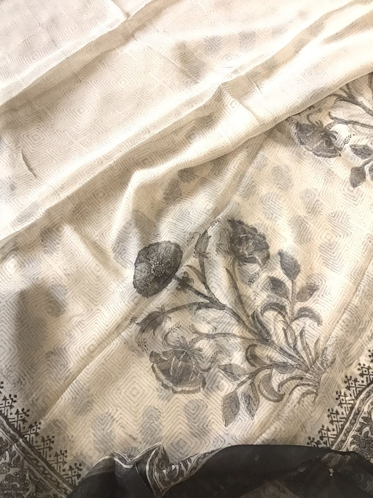 Pure Gajji Silk Block Printed Embroidered Suit - Beige