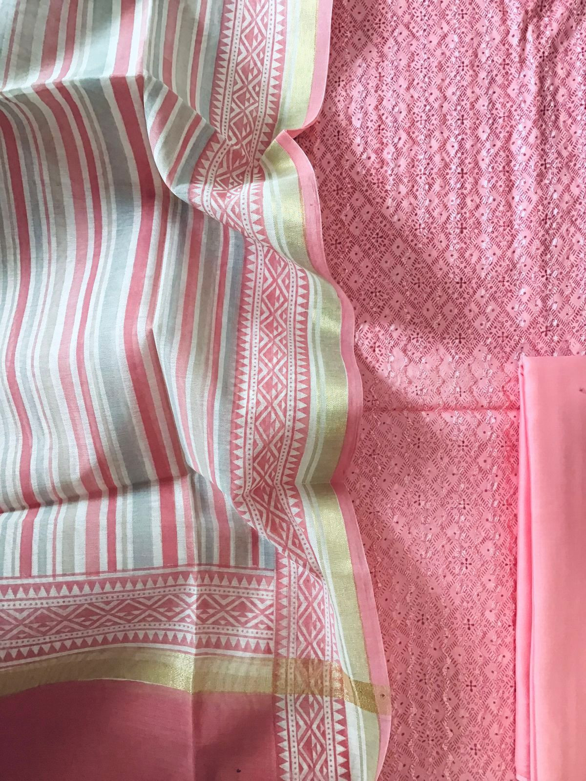Pure Jaam Cotton Printed Embroidered Suit - Pink