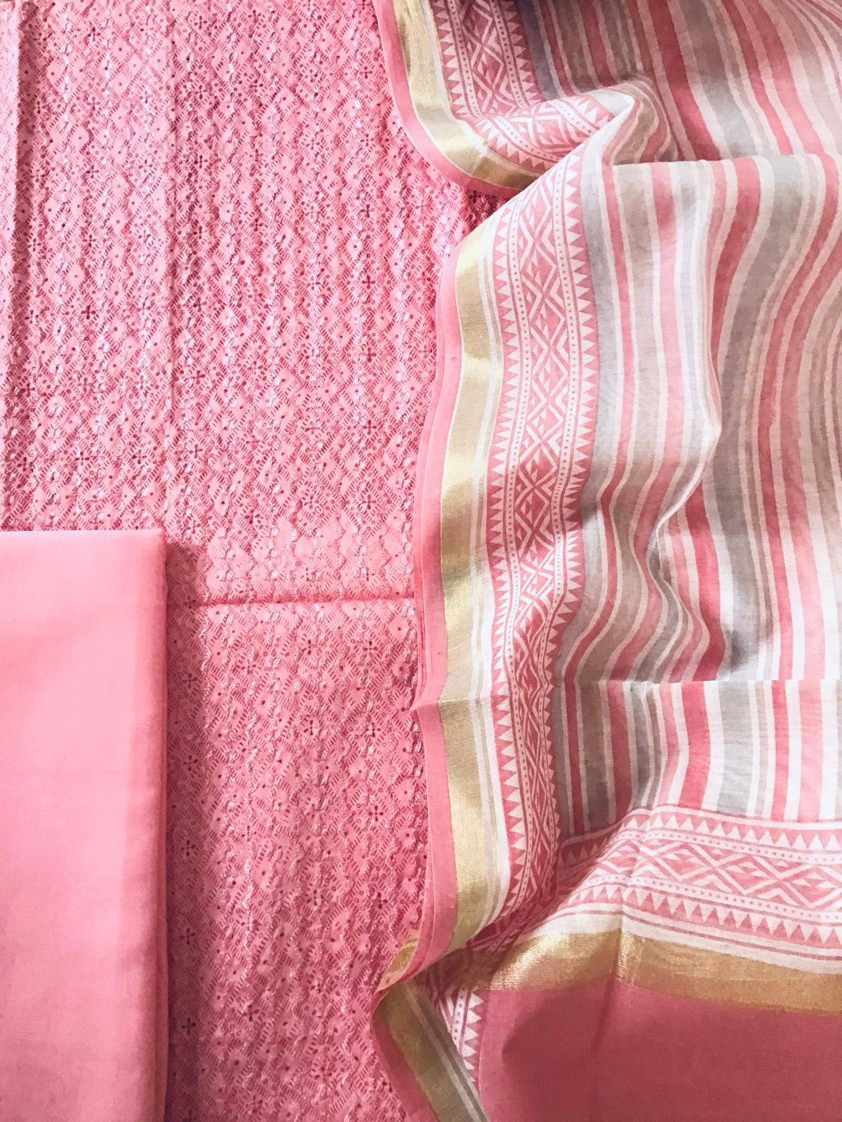 Pure Jaam Cotton Printed Embroidered Suit - Pink