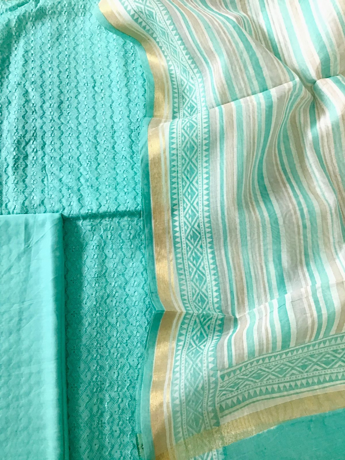 Pure Jaam Cotton Printed Embroidered Suit - Blue