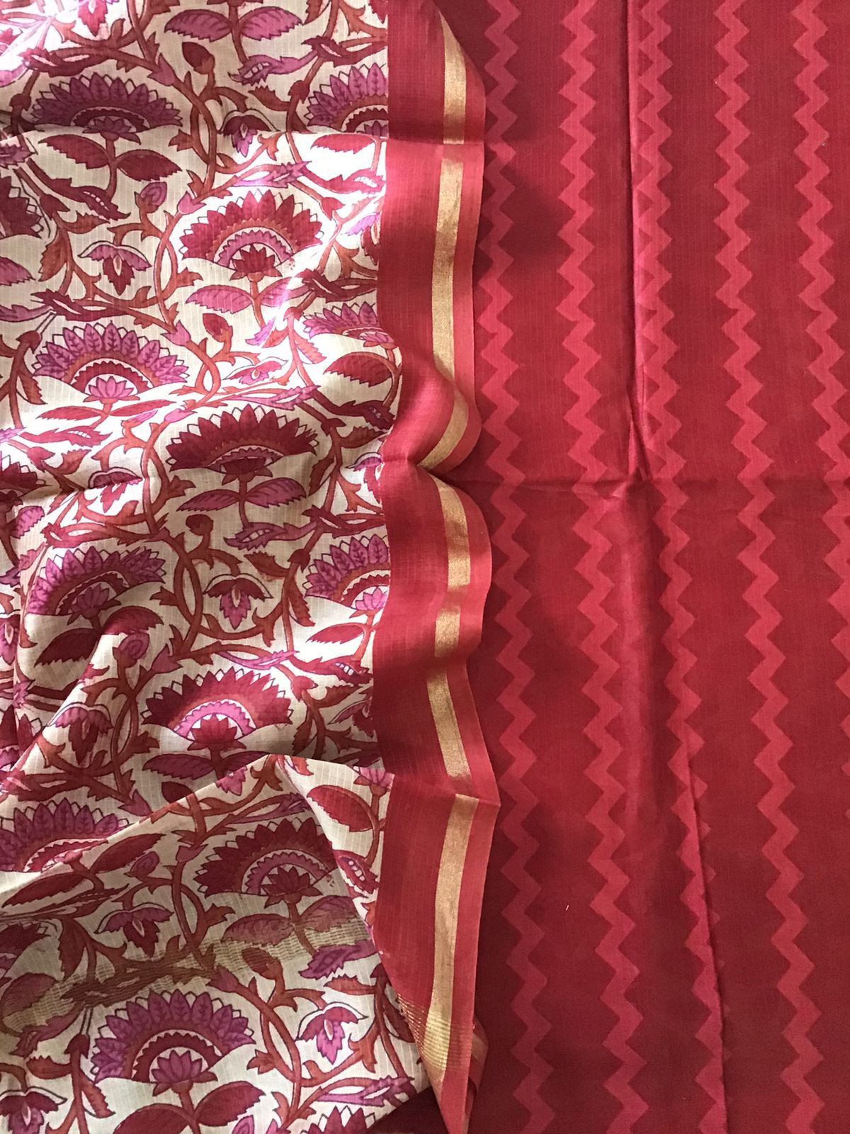 Pure Maheshwari Printed Self Weaved Suit - Red