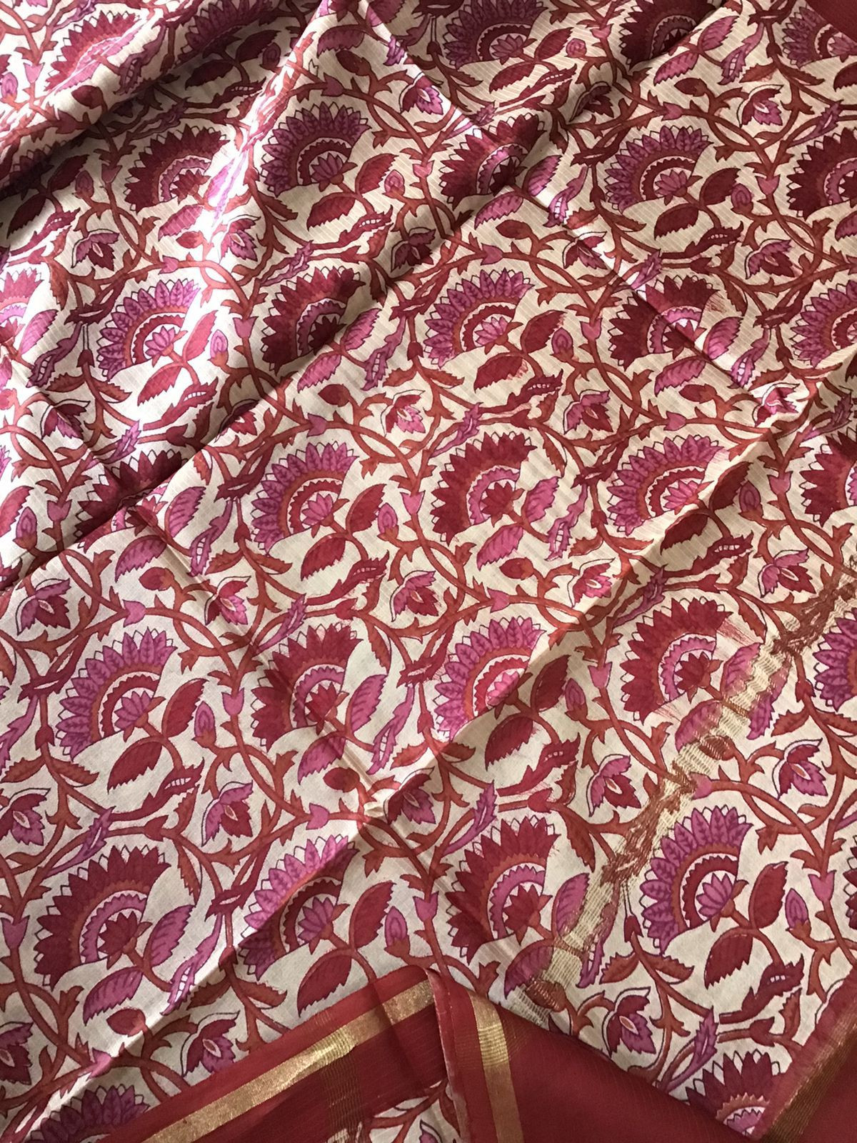 Pure Maheshwari Printed Self Weaved Suit - Red