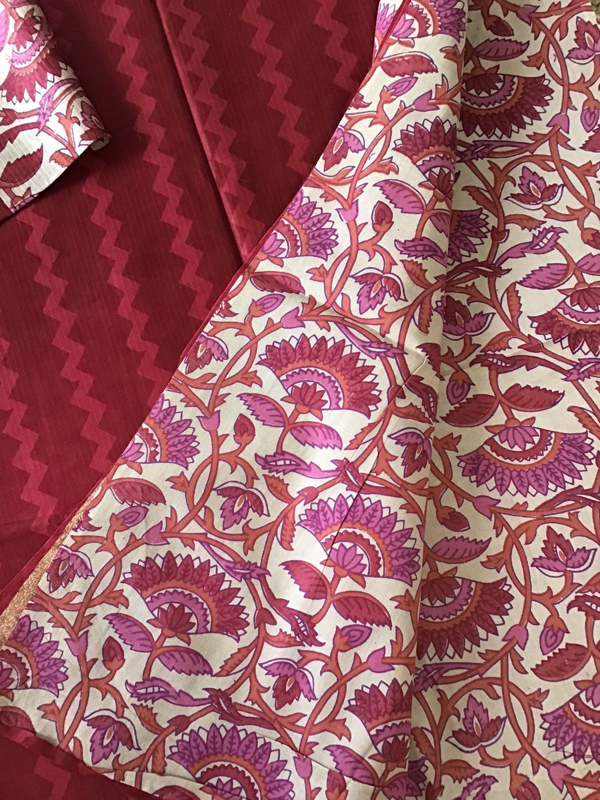 Pure Maheshwari Printed Self Weaved Suit - Red