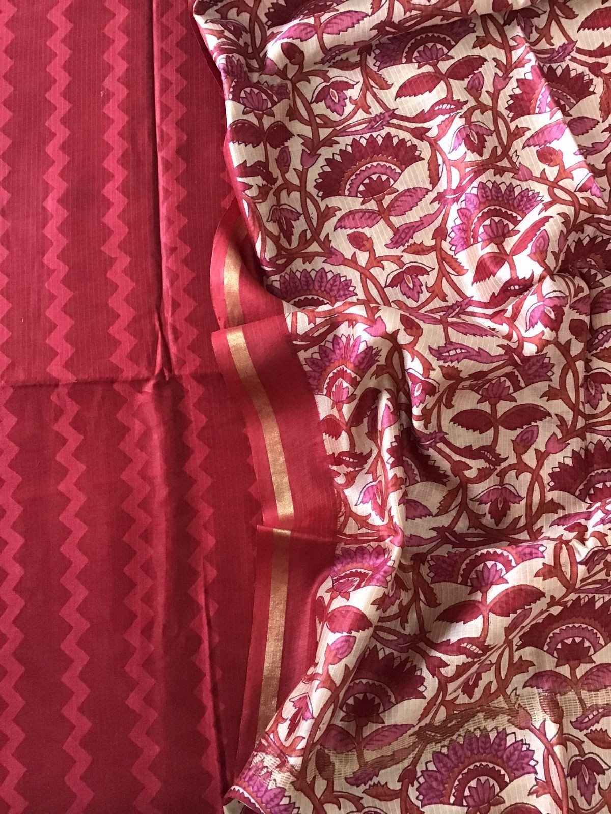 Pure Maheshwari Printed Self Weaved Suit - Red