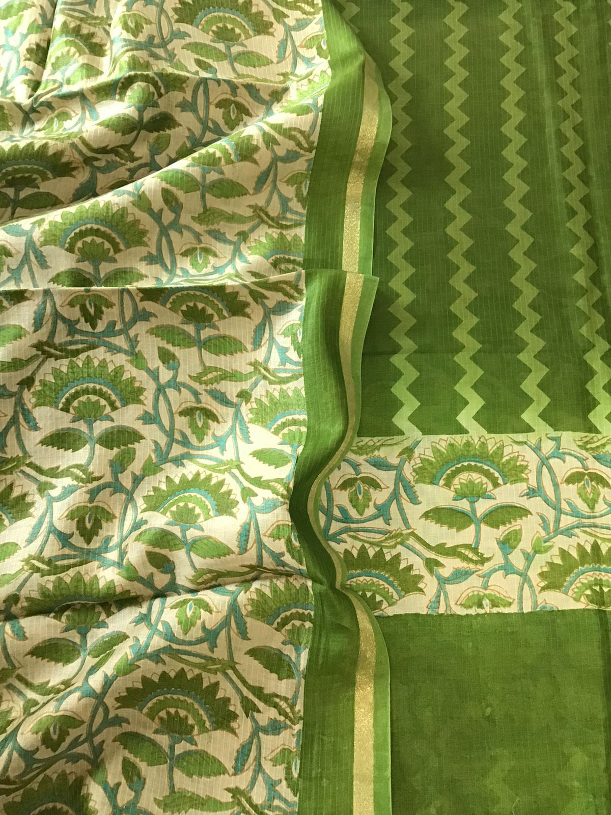 Pure Maheshwari Printed Self Weaved Suit - Green