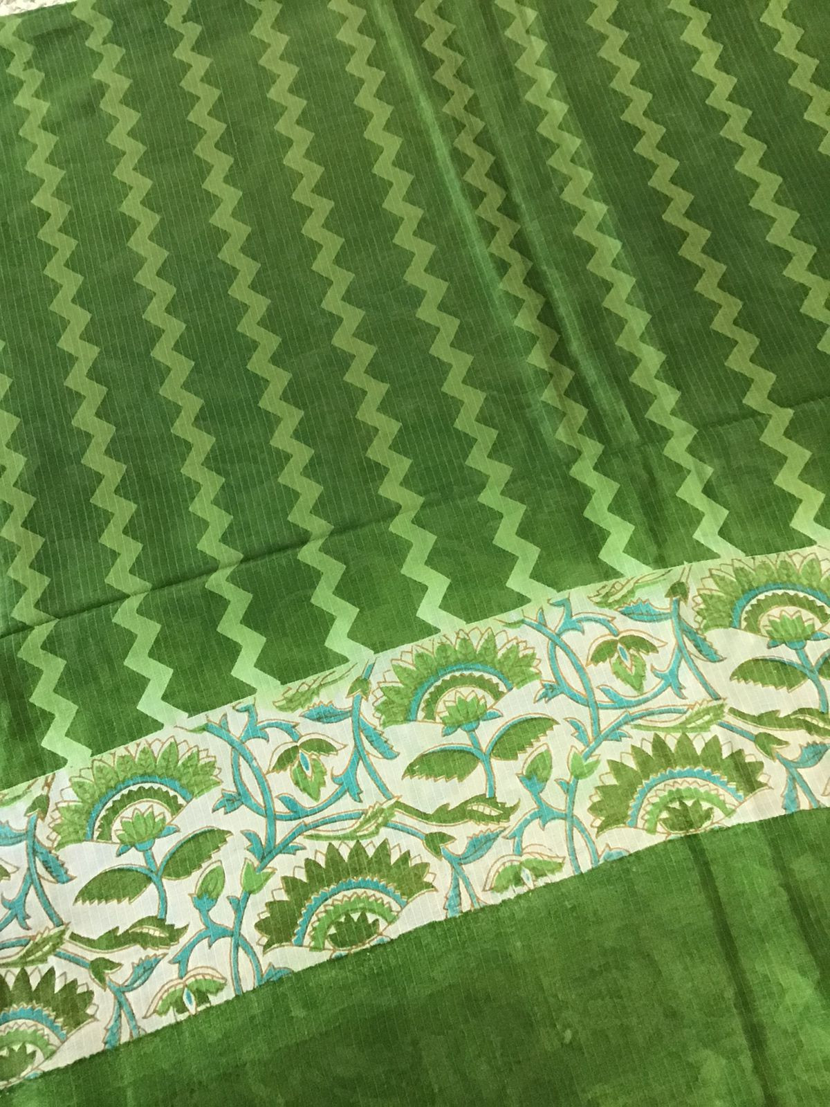 Pure Maheshwari Printed Self Weaved Suit - Green