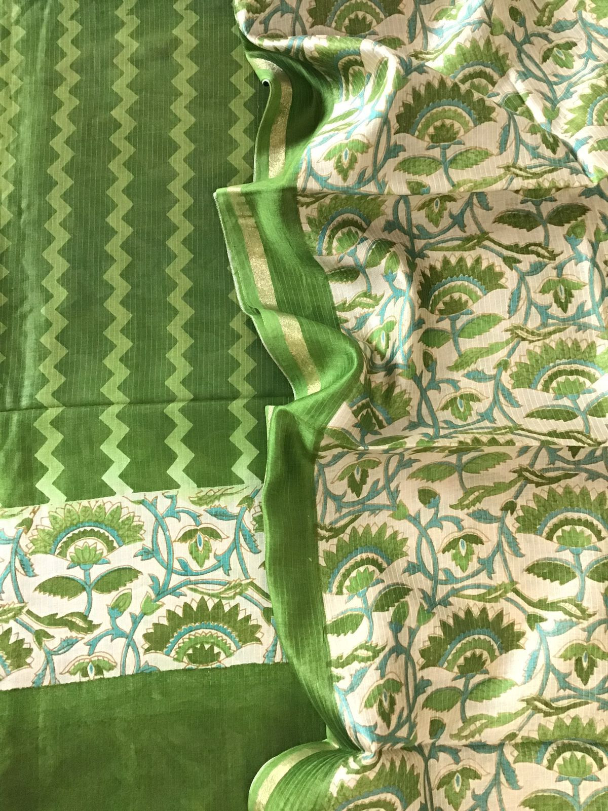 Pure Maheshwari Printed Self Weaved Suit - Green