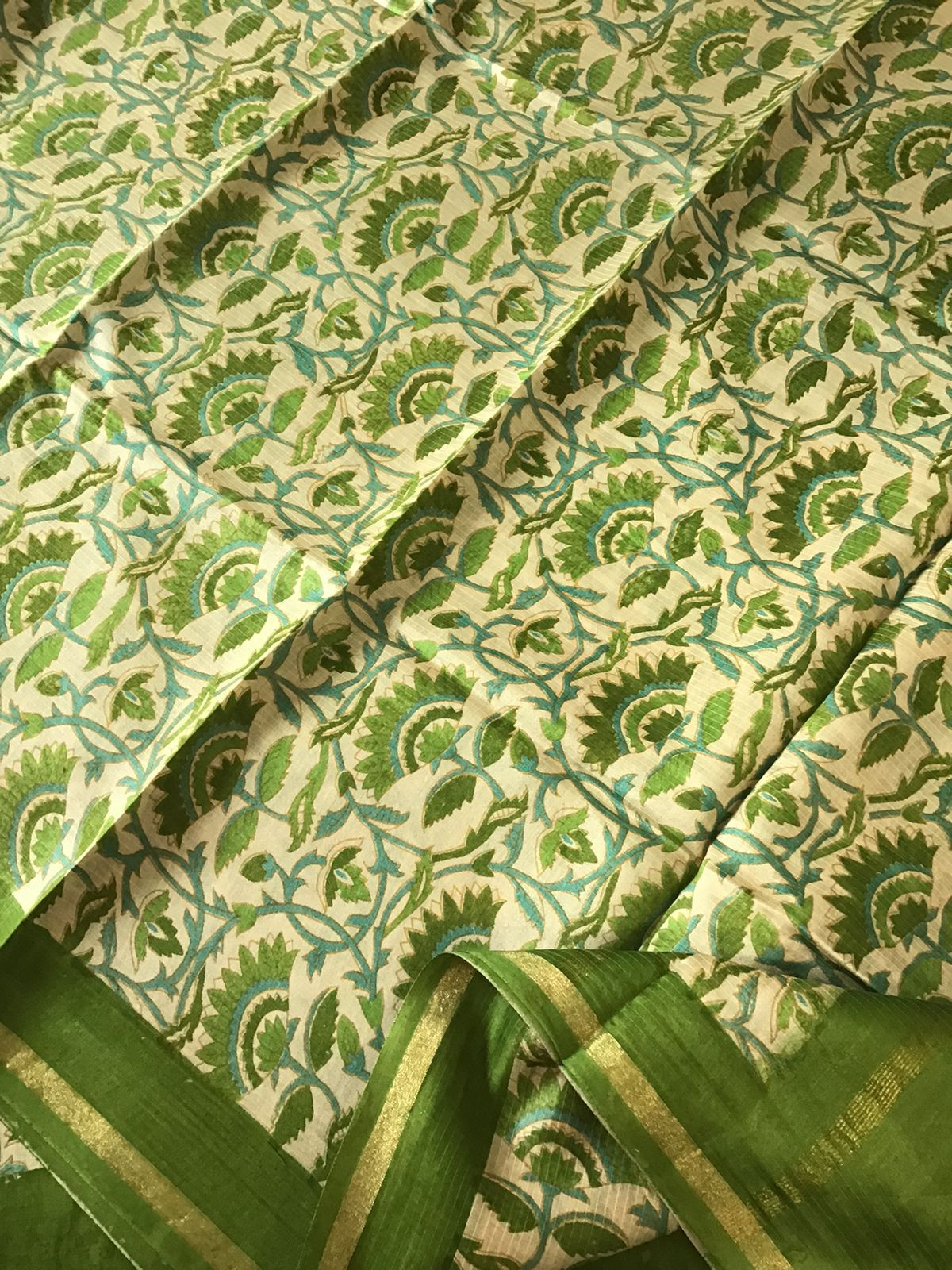 Pure Maheshwari Printed Self Weaved Suit - Green