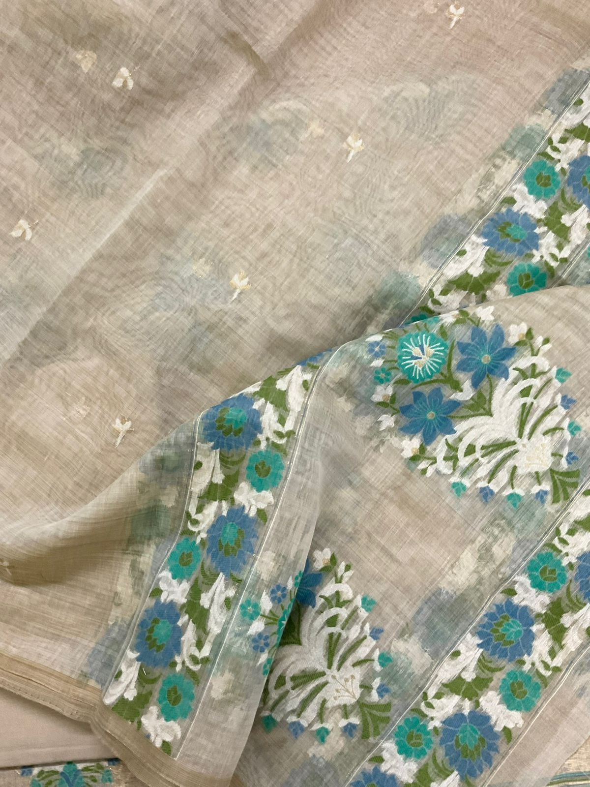 Soft Fine Slub Chanderi Jamdani Weaved Suit - Beige