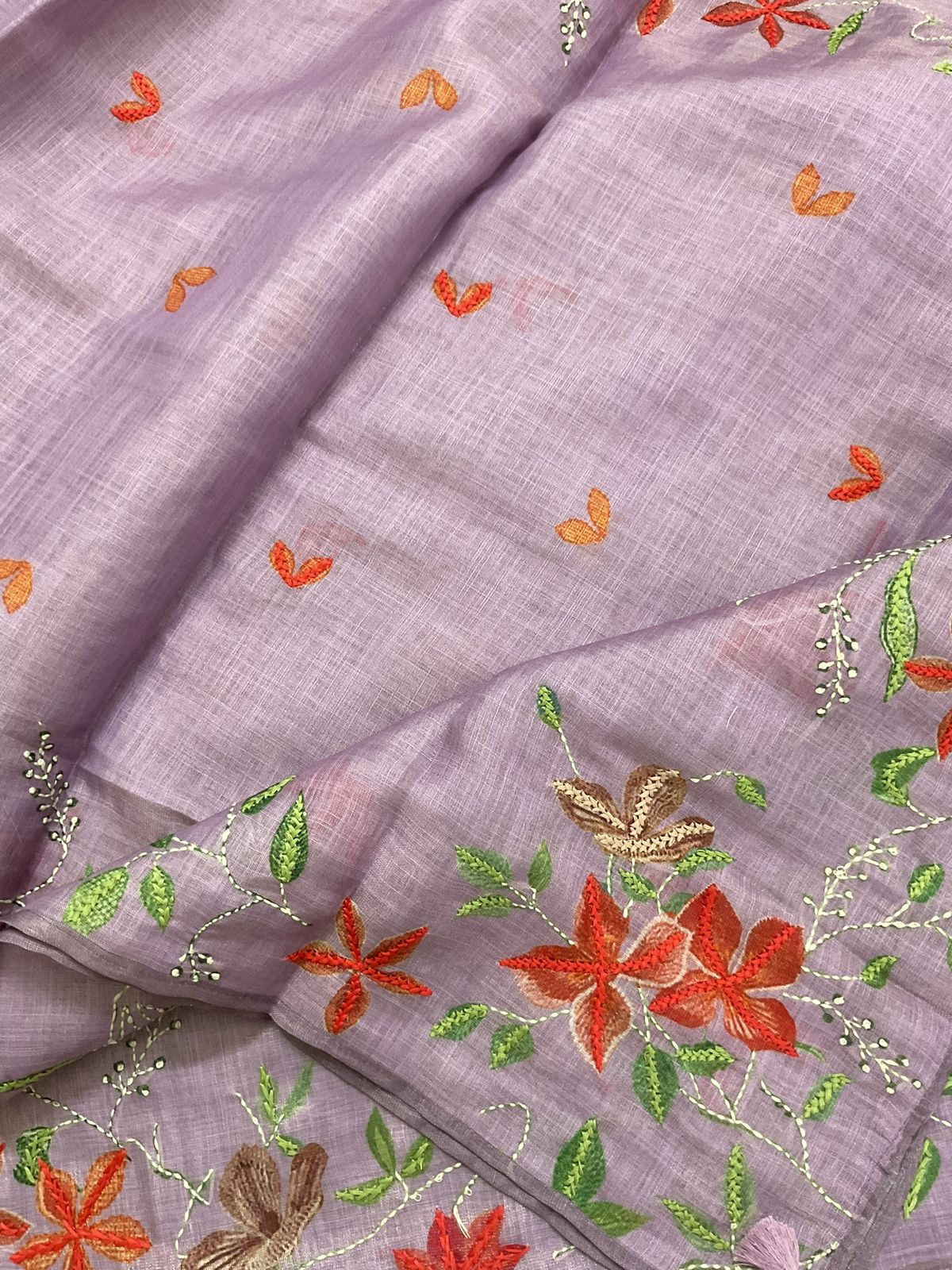 Soft Tissue Slub Cotton Printed Embroidered Suit - Lavender