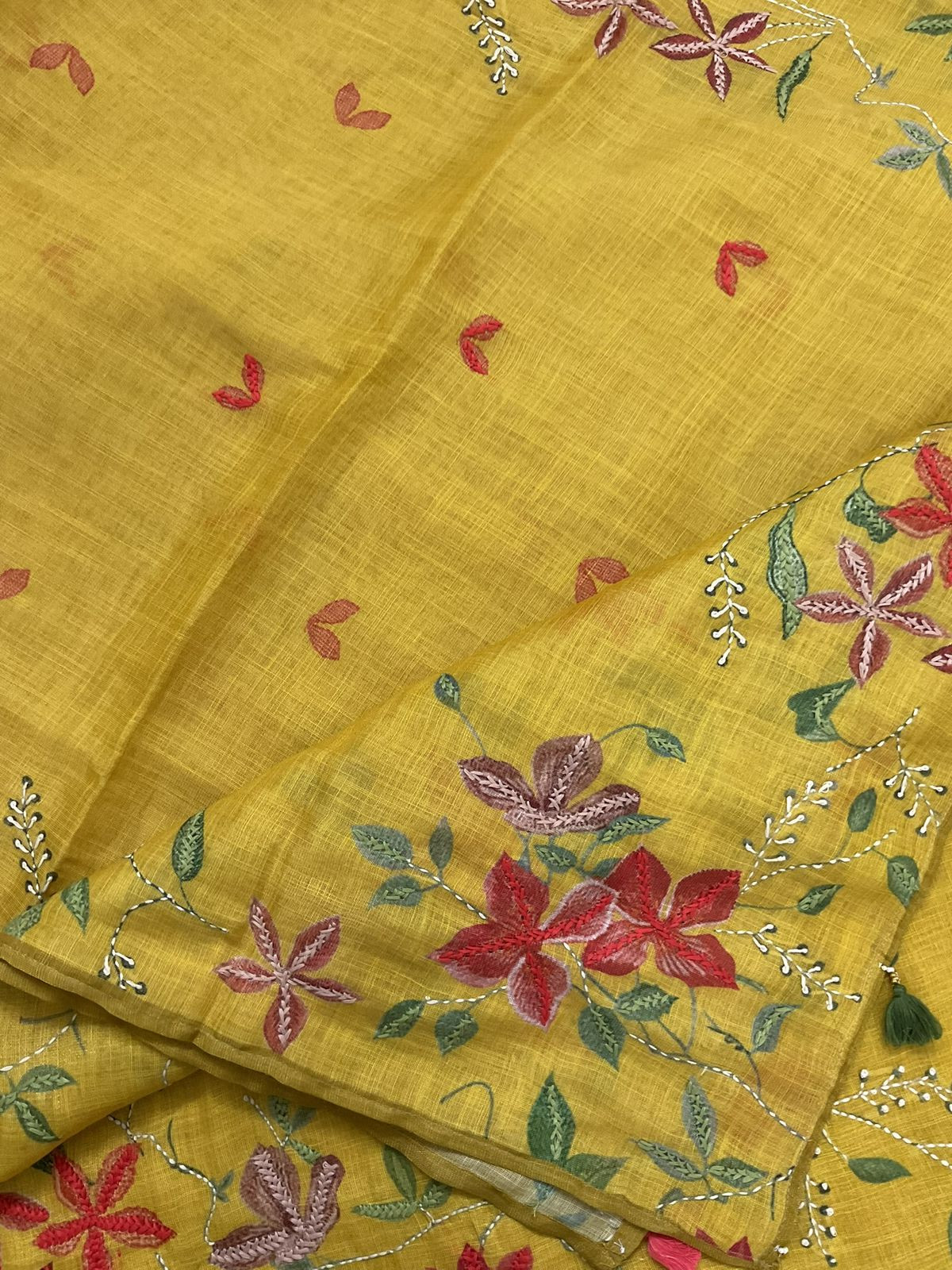 Soft Tissue Slub Cotton Printed Embroidered Suit - Yellow