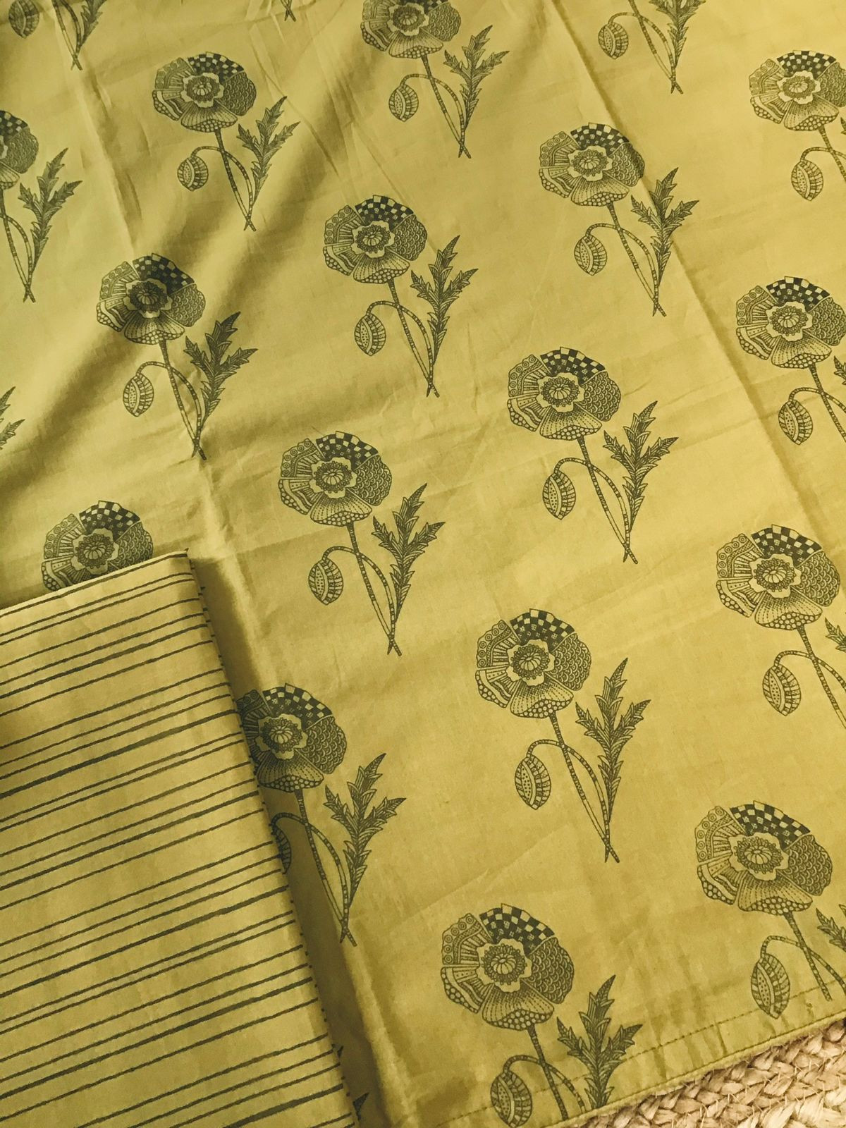 Pure Cotton Printed Embroidered Suit - Yellowish Green