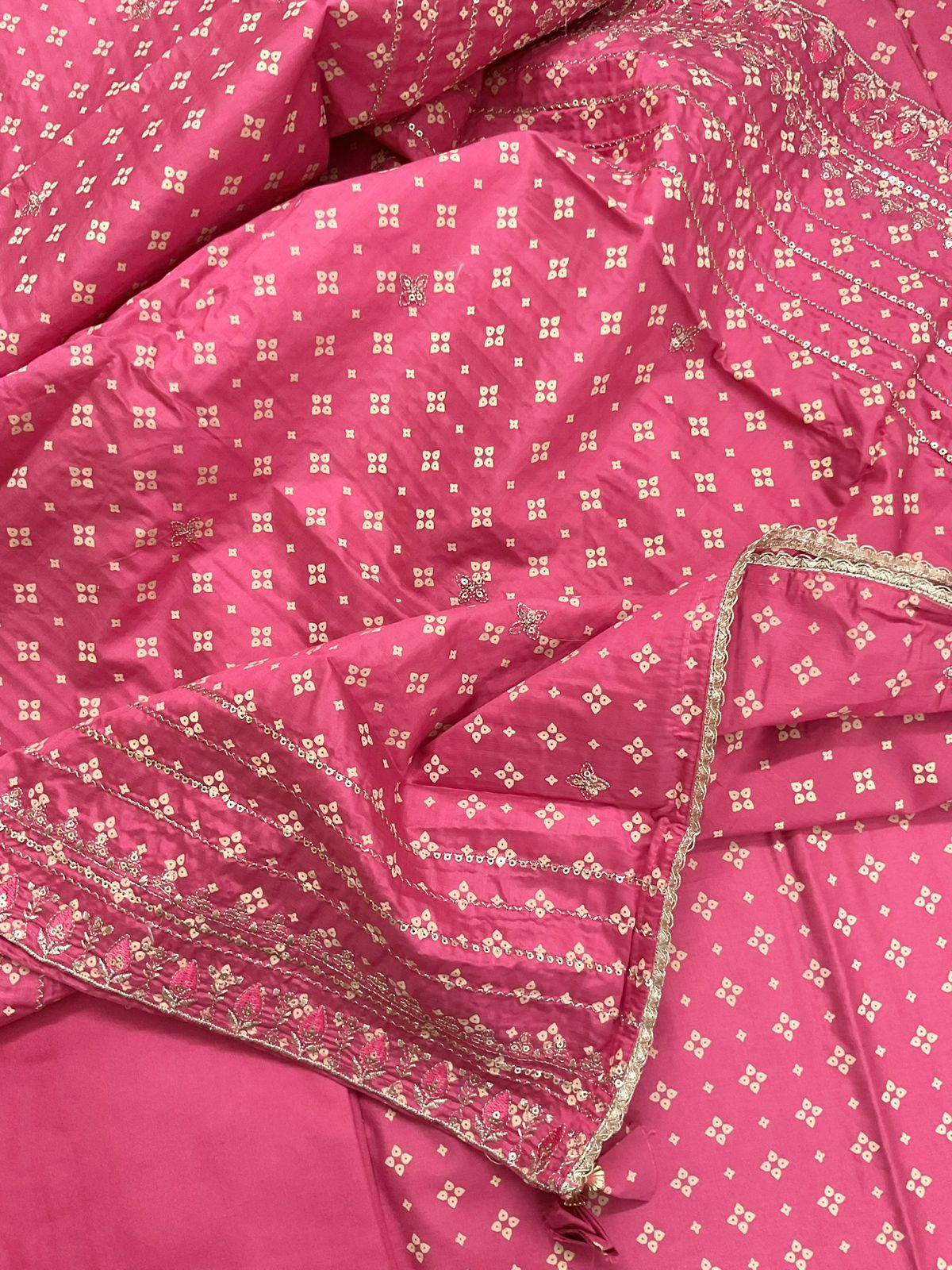 Soft Silk Printed Embroidered Suit - Pink