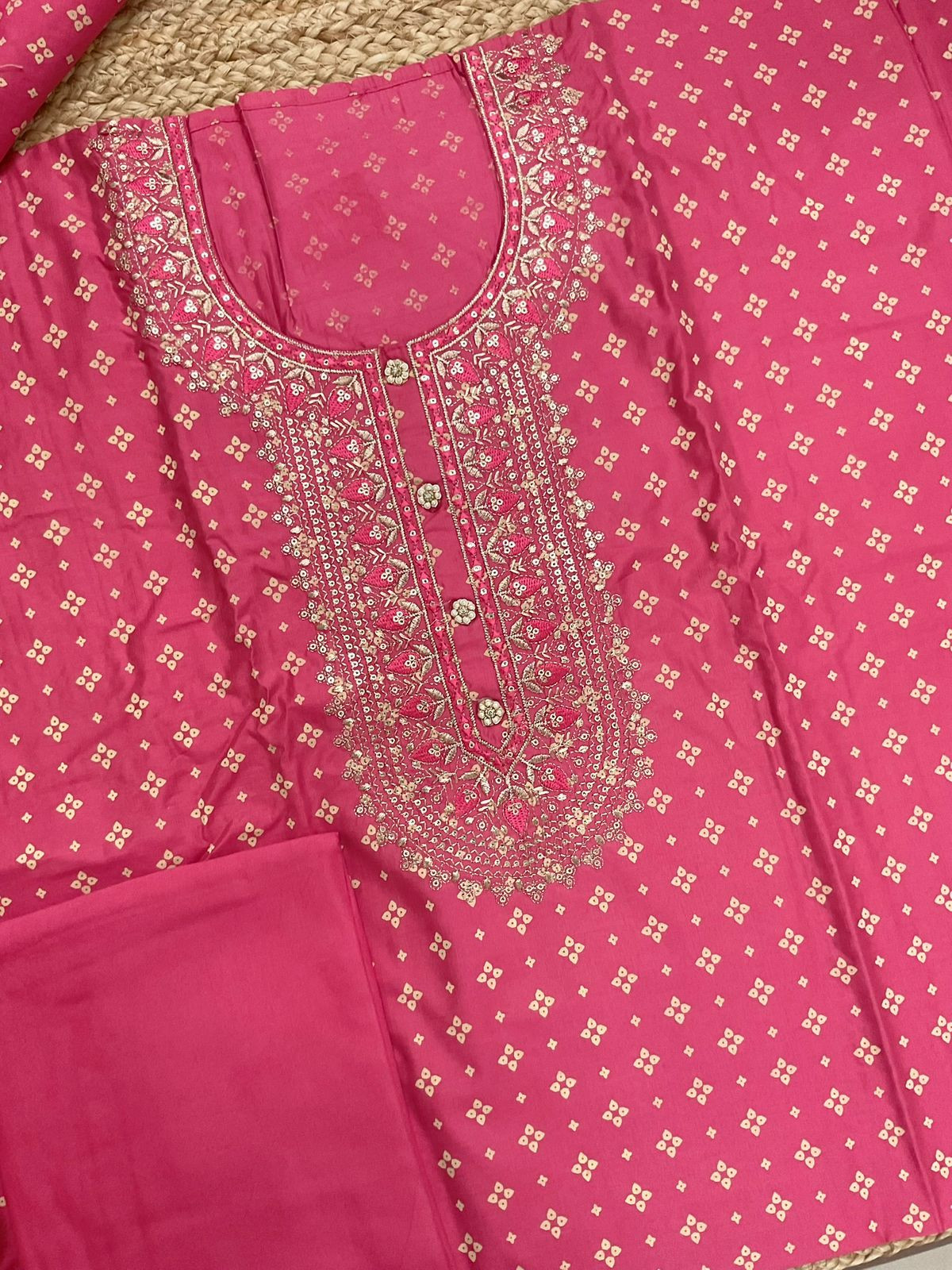 Soft Silk Printed Embroidered Suit - Pink