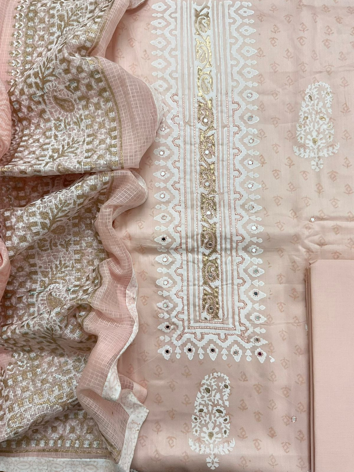 Pure Jaam Cotton Printed Embroidered Suit - Peach