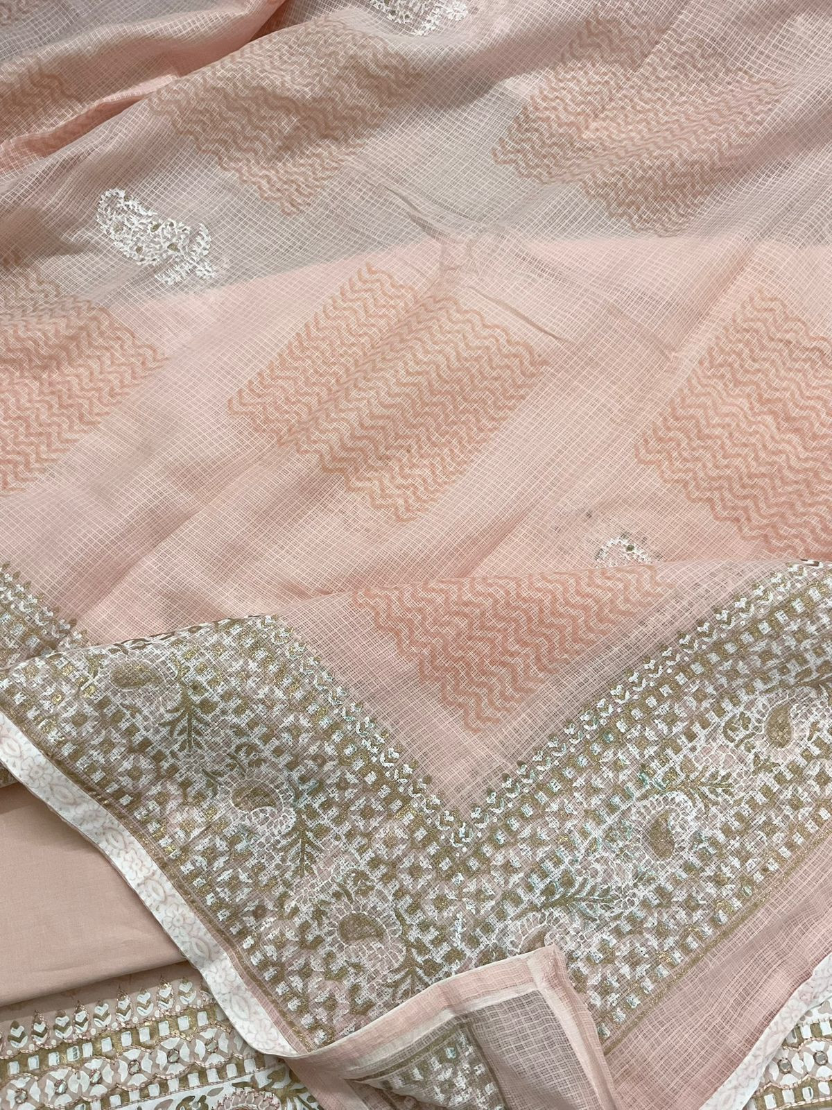 Pure Jaam Cotton Printed Embroidered Suit - Peach