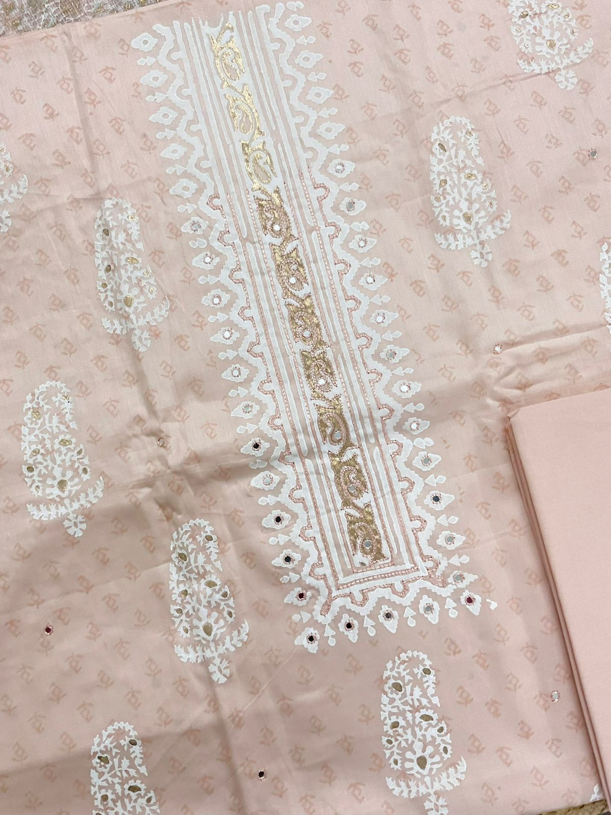 Pure Jaam Cotton Printed Embroidered Suit - Peach