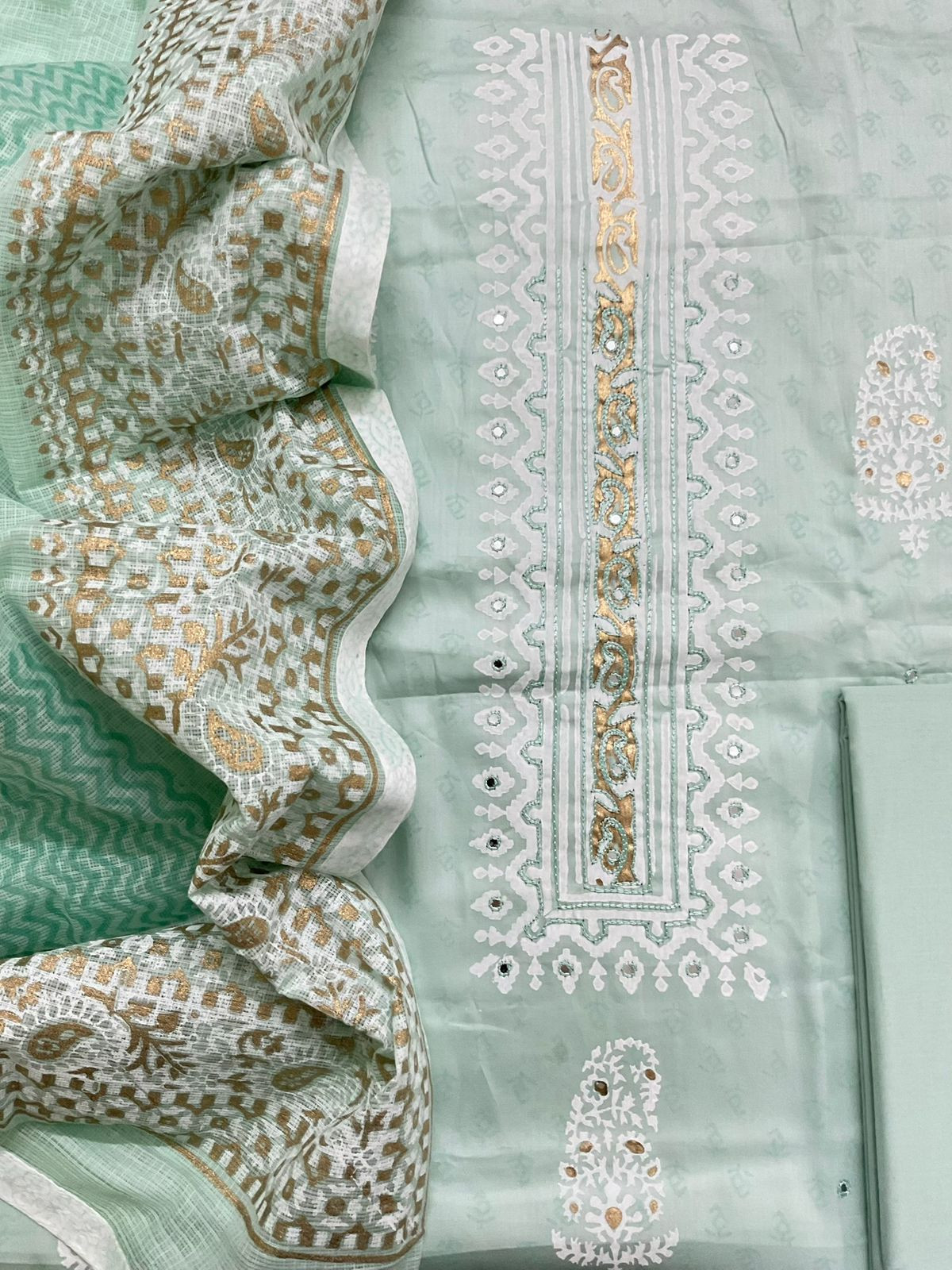 Pure Jaam Cotton Printed Embroidered Suit - Sea Green