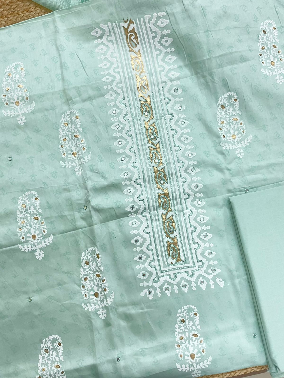 Pure Jaam Cotton Printed Embroidered Suit - Sea Green