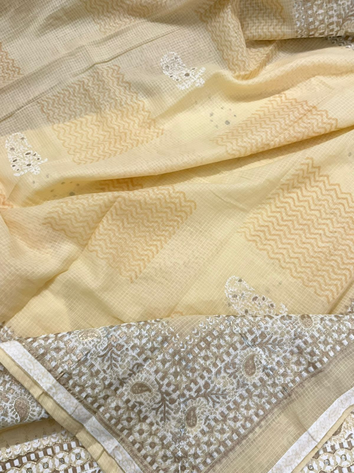 Pure Jaam Cotton Printed Embroidered Suit - Yellow