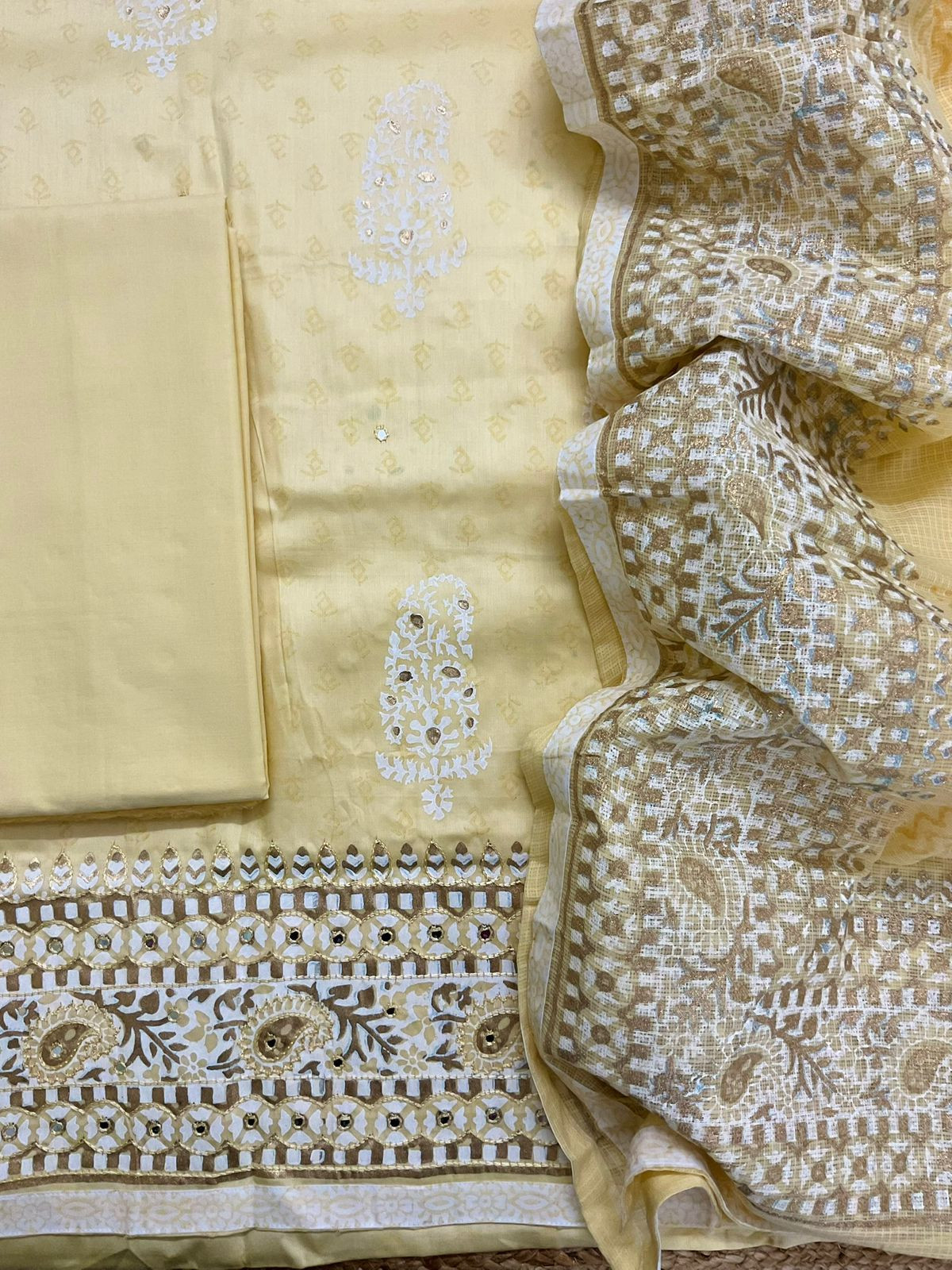 Pure Jaam Cotton Printed Embroidered Suit - Yellow