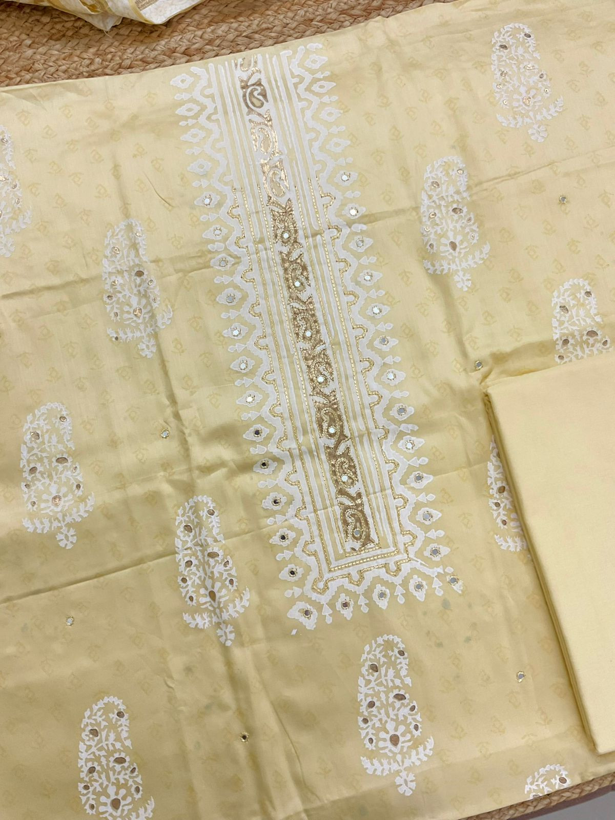 Pure Jaam Cotton Printed Embroidered Suit - Yellow