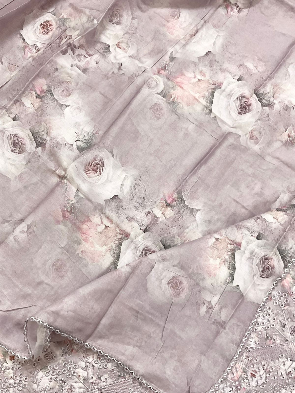 Pure Cotton Printed Embroidered Suit - Lavender