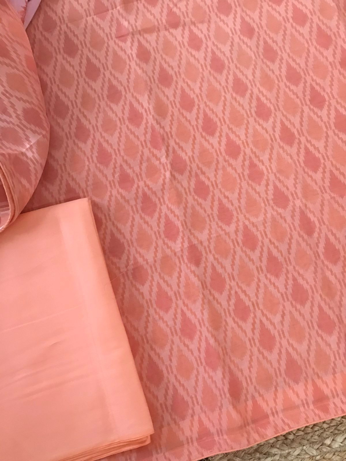 Pure Chanderi Printed Embroidered Suit - Peach