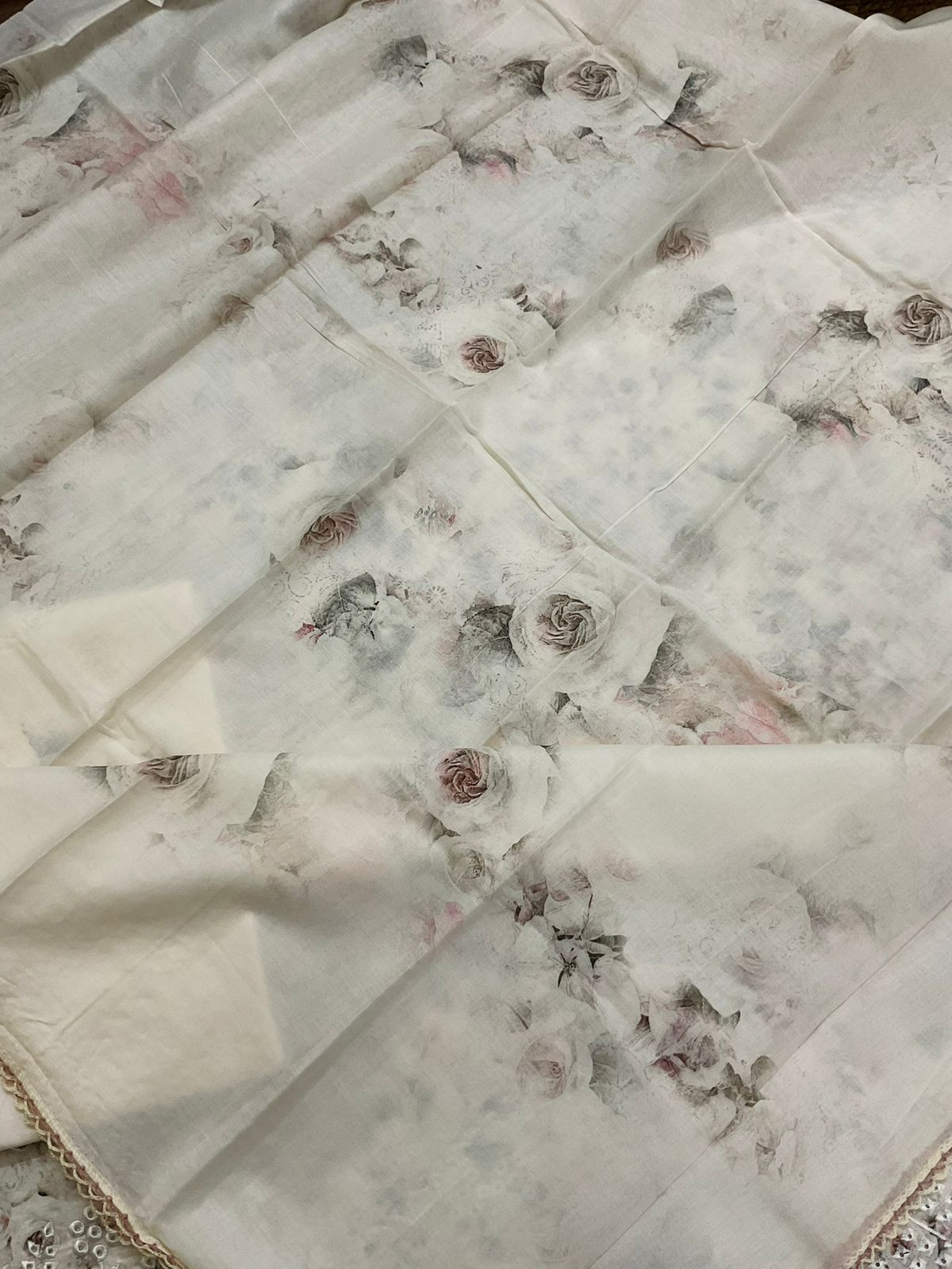 Pure Cotton Printed Embroidered Suit - Cream