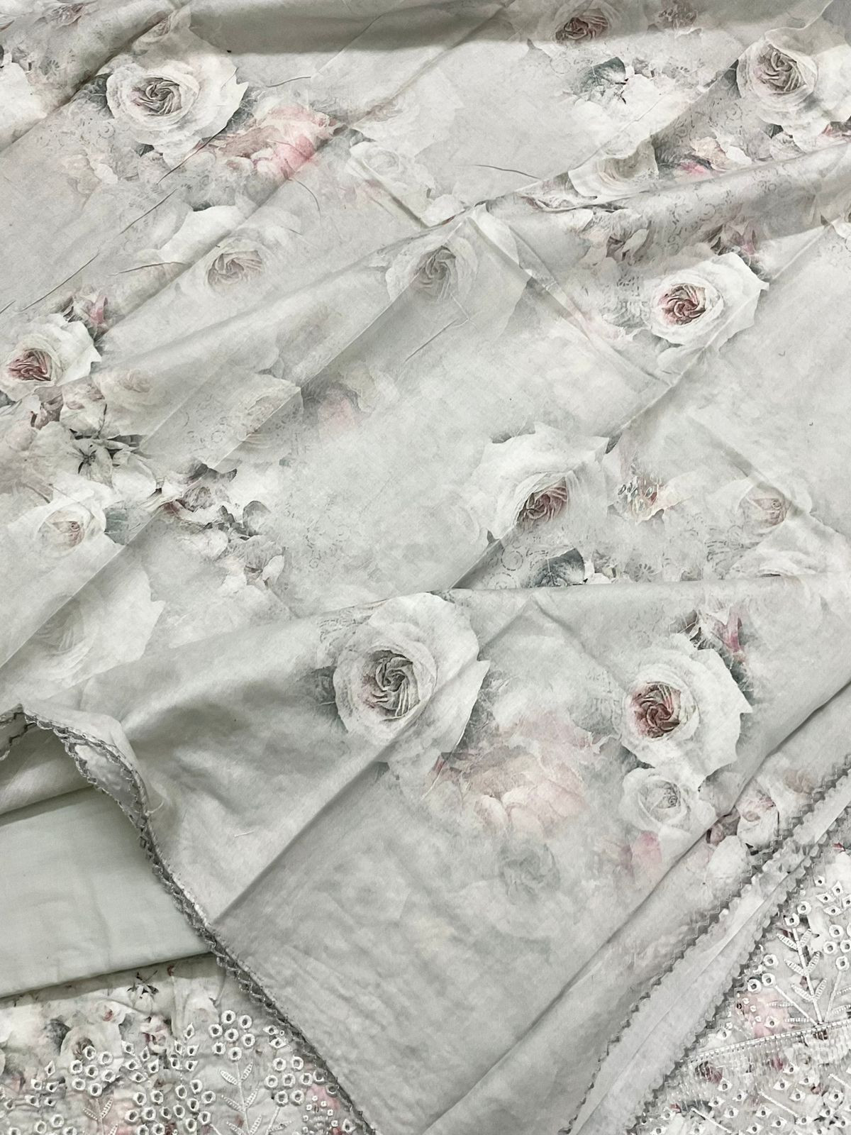 Pure Cotton Printed Embroidered Suit - Light Green