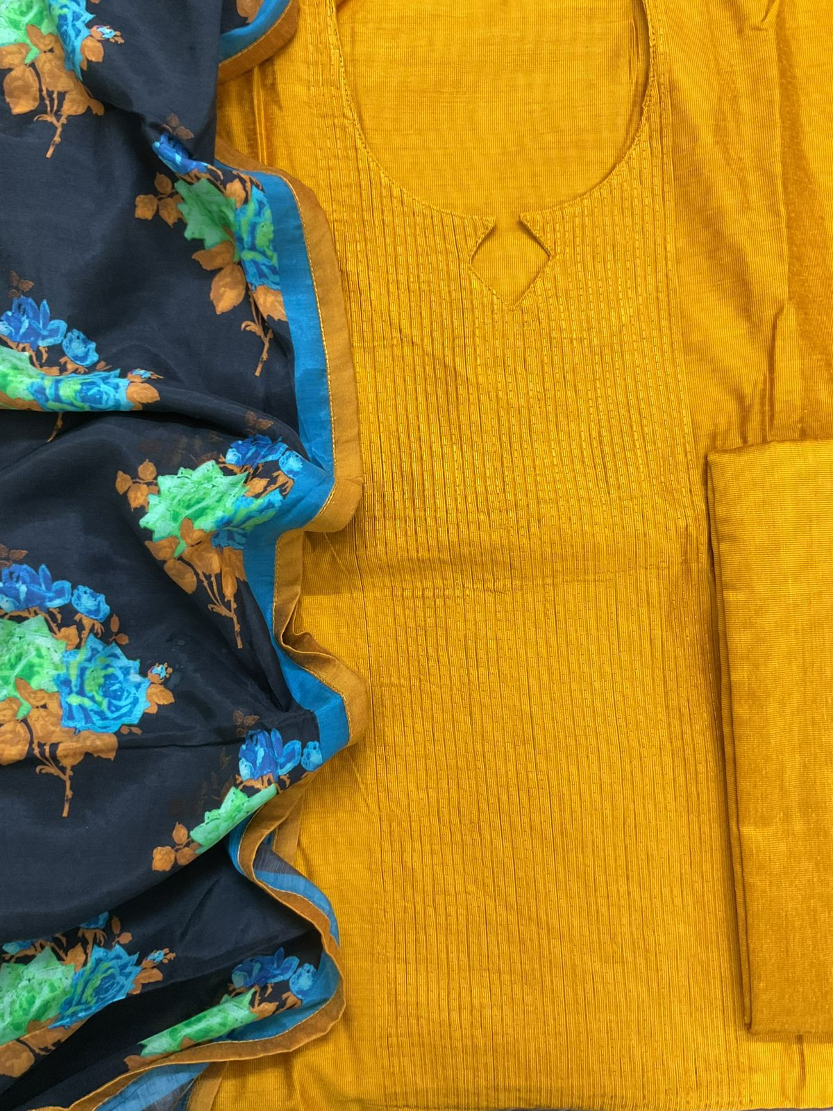 Pure Cotton Silk Printed Embroidered Suit - Yellow