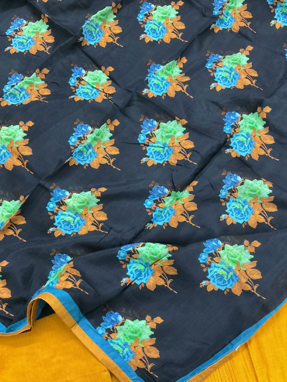 Pure Cotton Silk Printed Embroidered Suit - Yellow