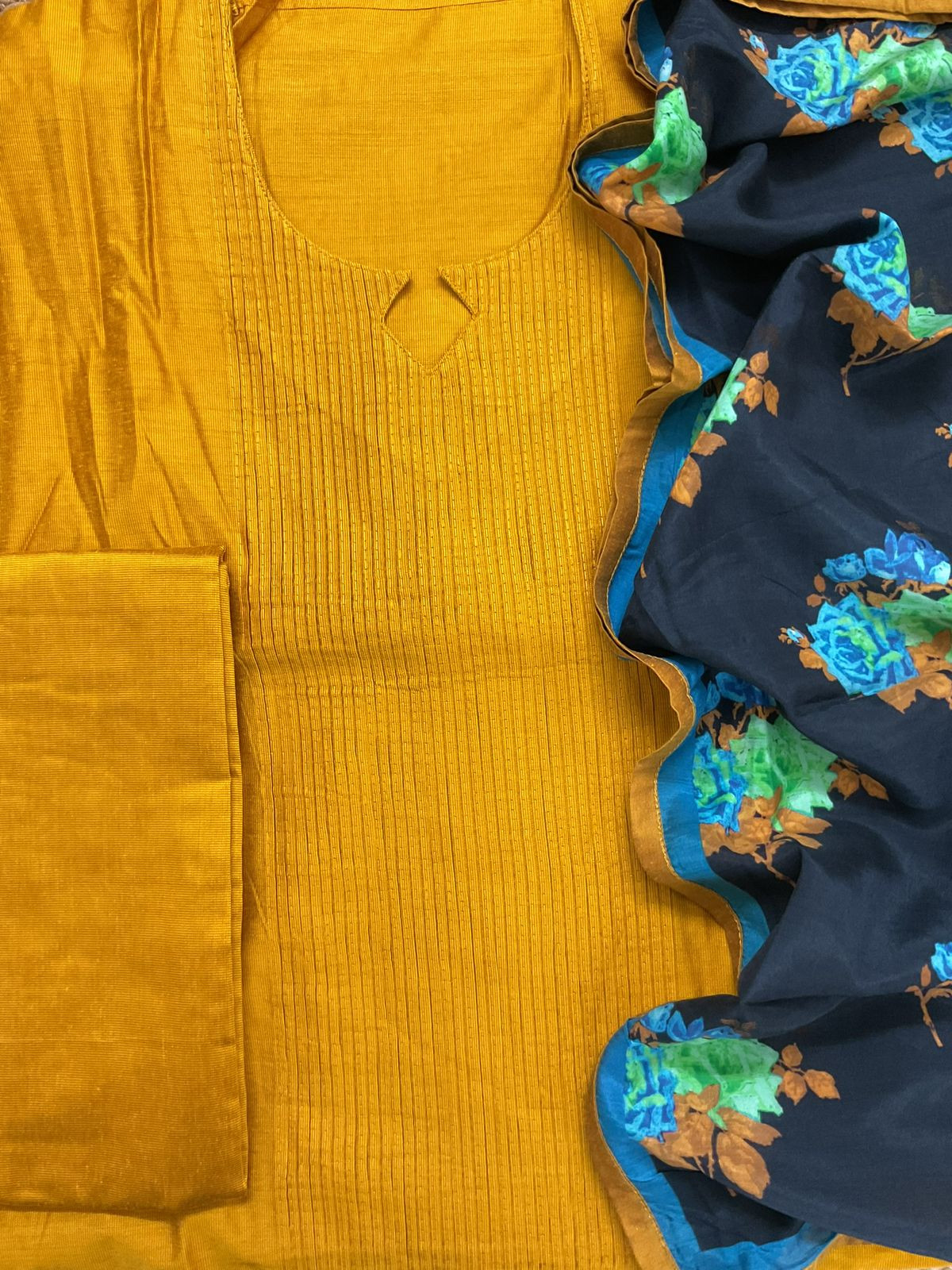 Pure Cotton Silk Printed Embroidered Suit - Yellow