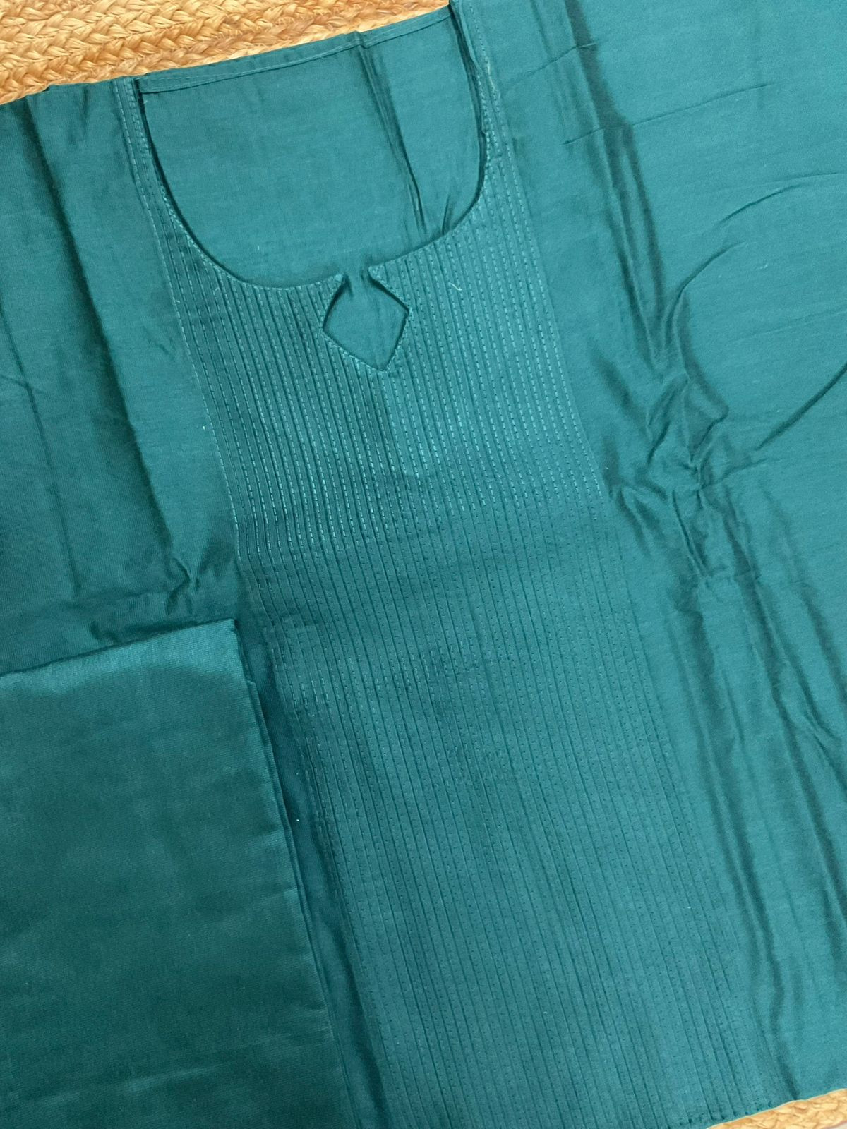 Pure Cotton Silk Printed Embroidered Suit - Peacock Blue