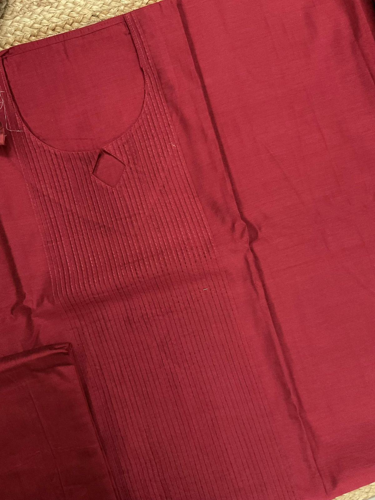 Pure Cotton Silk Printed Embroidered Suit - Maroon