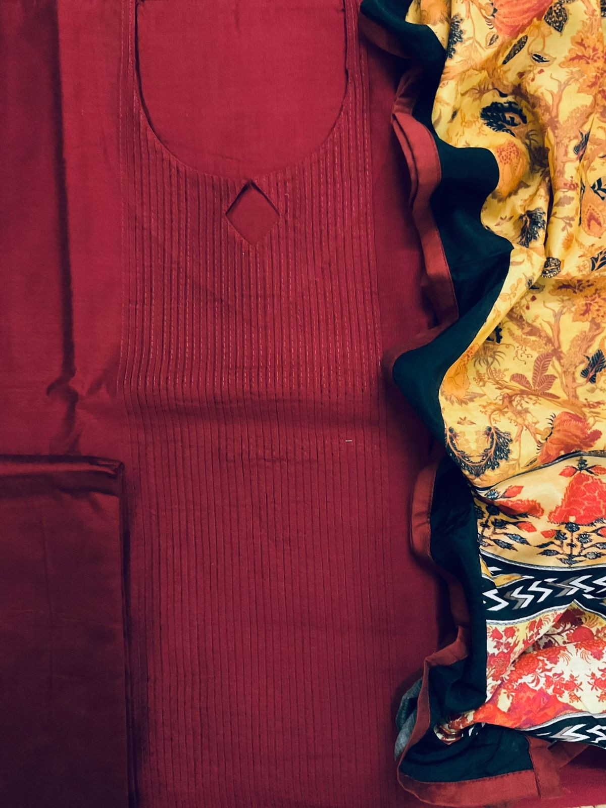 Pure Cotton Silk Printed Embroidered Suit - Maroon