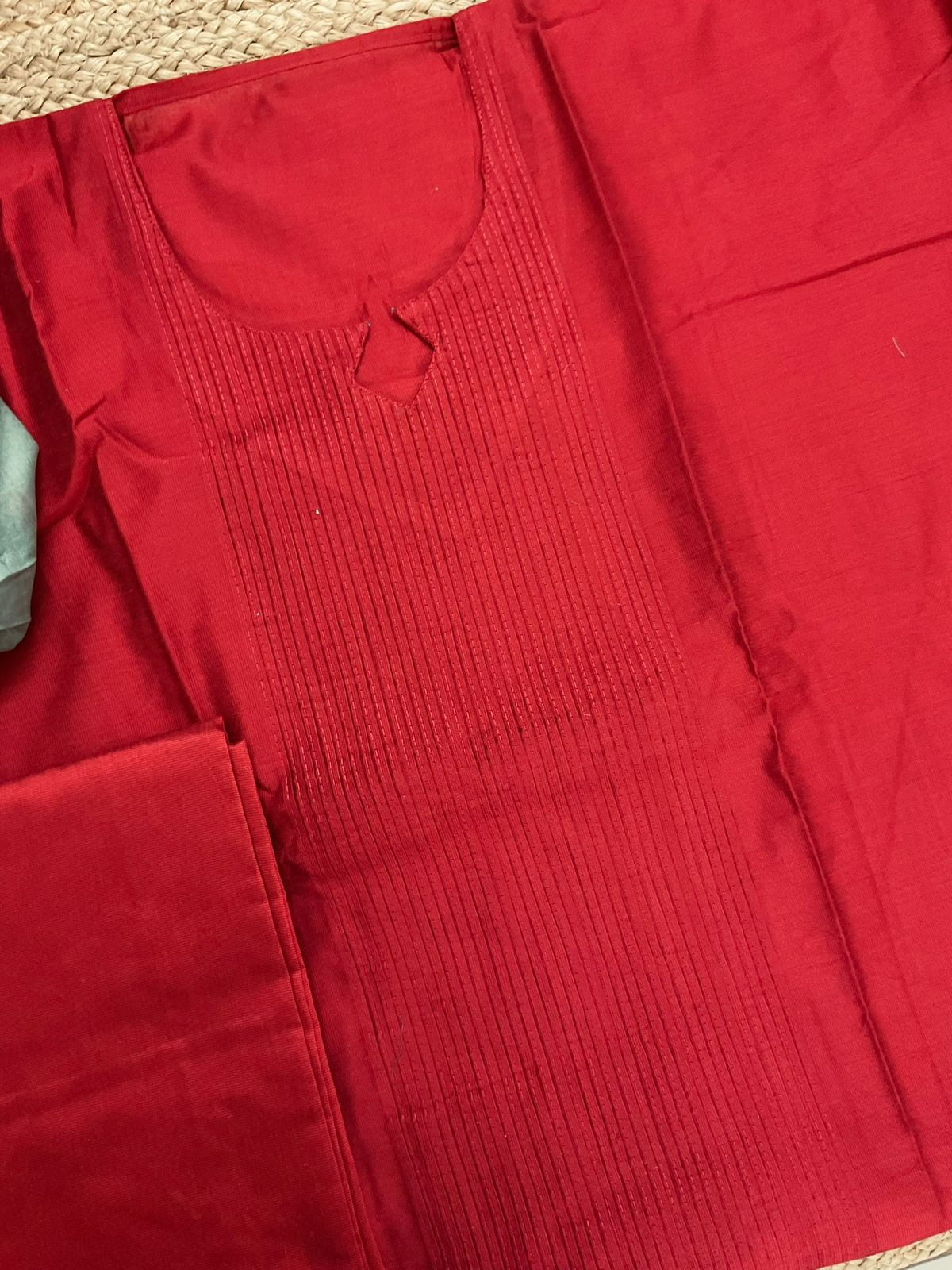 Pure Cotton Silk Printed Embroidered Suit - Red