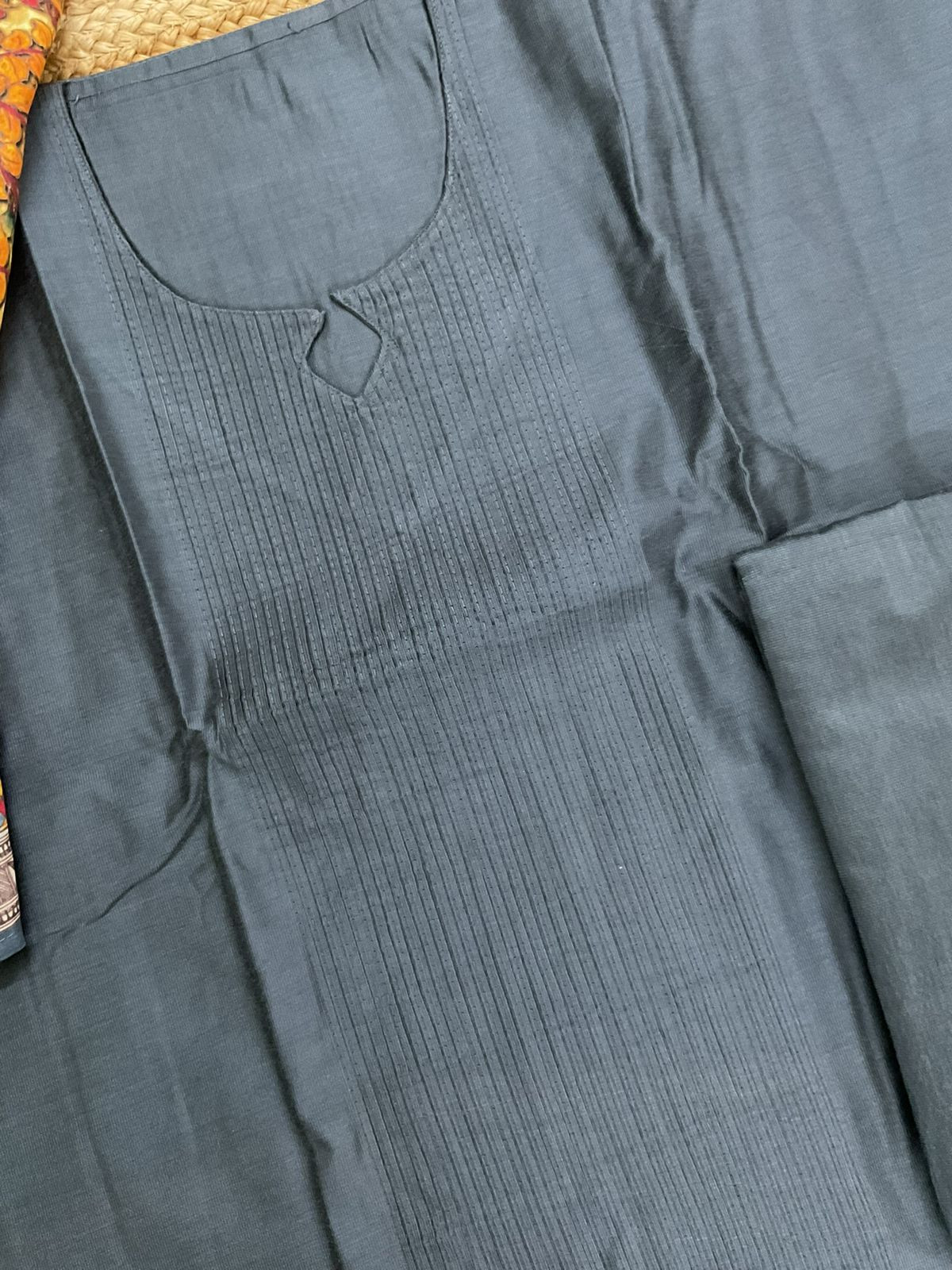 Pure Cotton Silk Printed Embroidered Suit - Grey