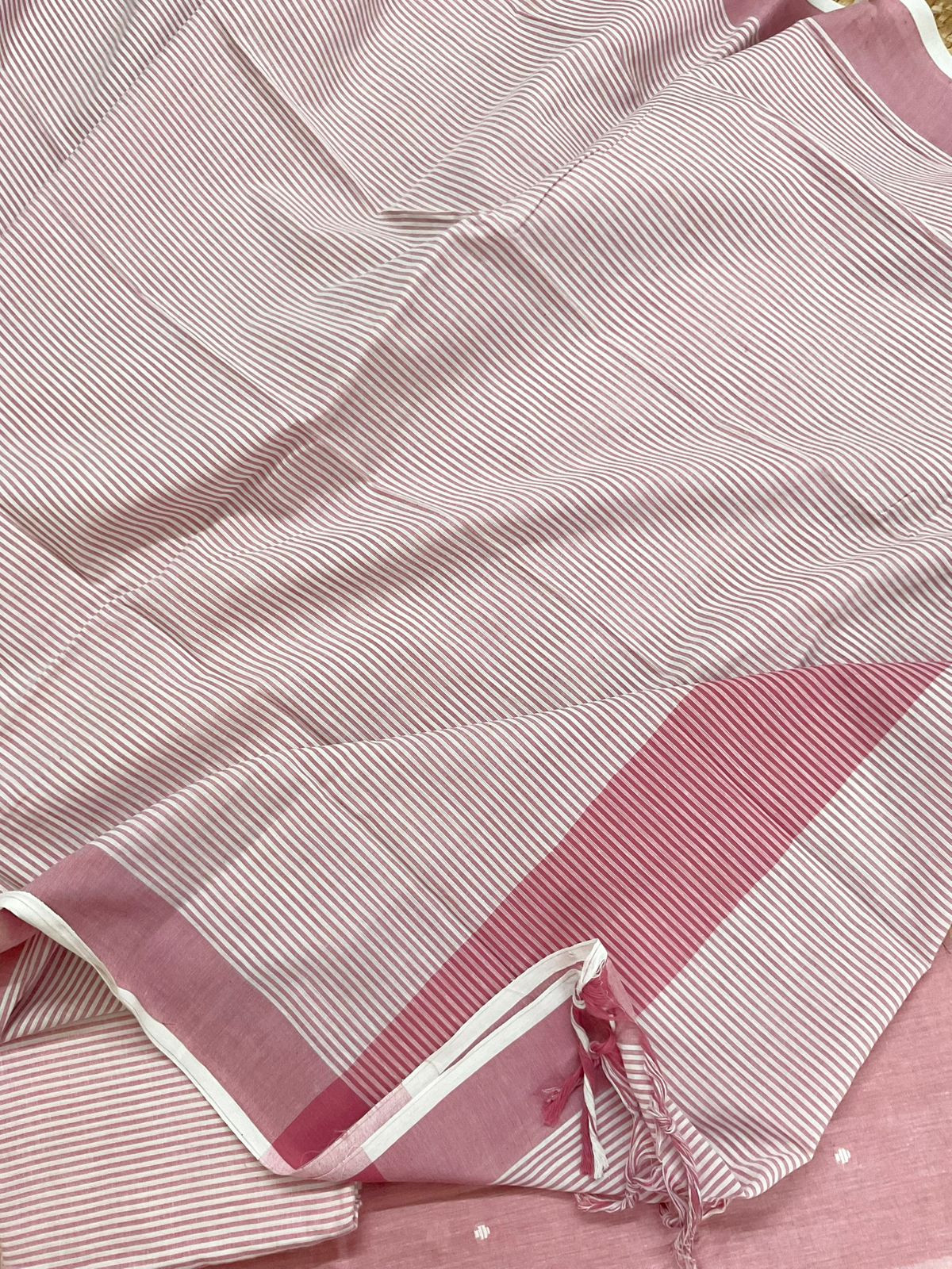 Pure Handloom Cotton Self Weaved Suit - Pink