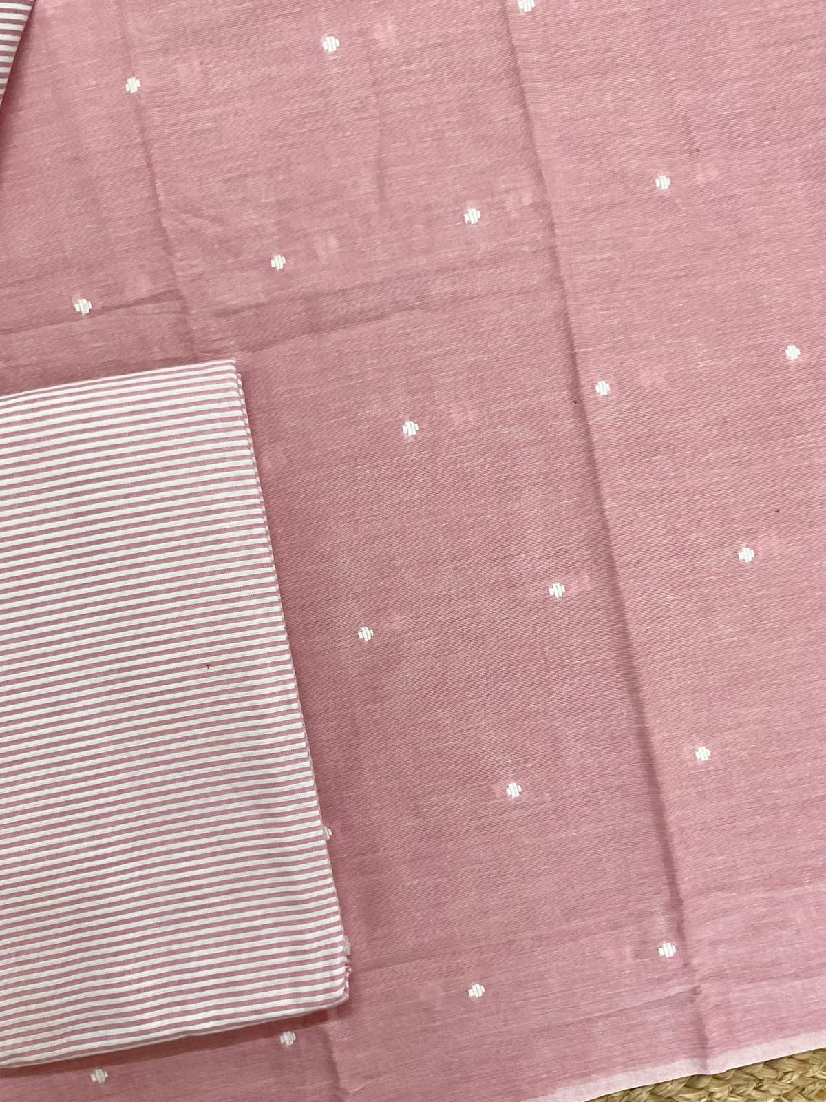 Pure Handloom Cotton Self Weaved Suit - Pink