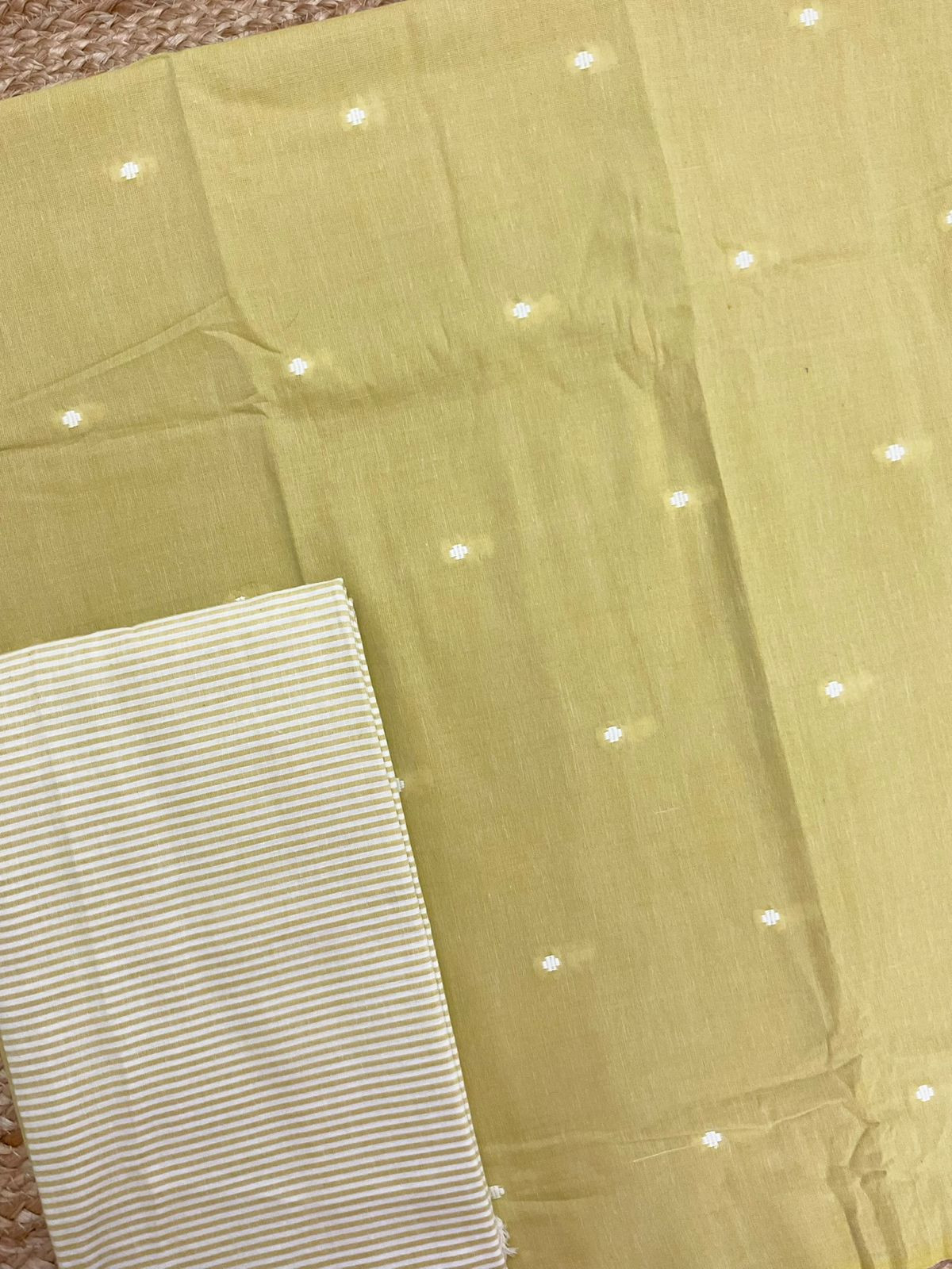 Pure Handloom Cotton Self Weaved Suit - Yellow