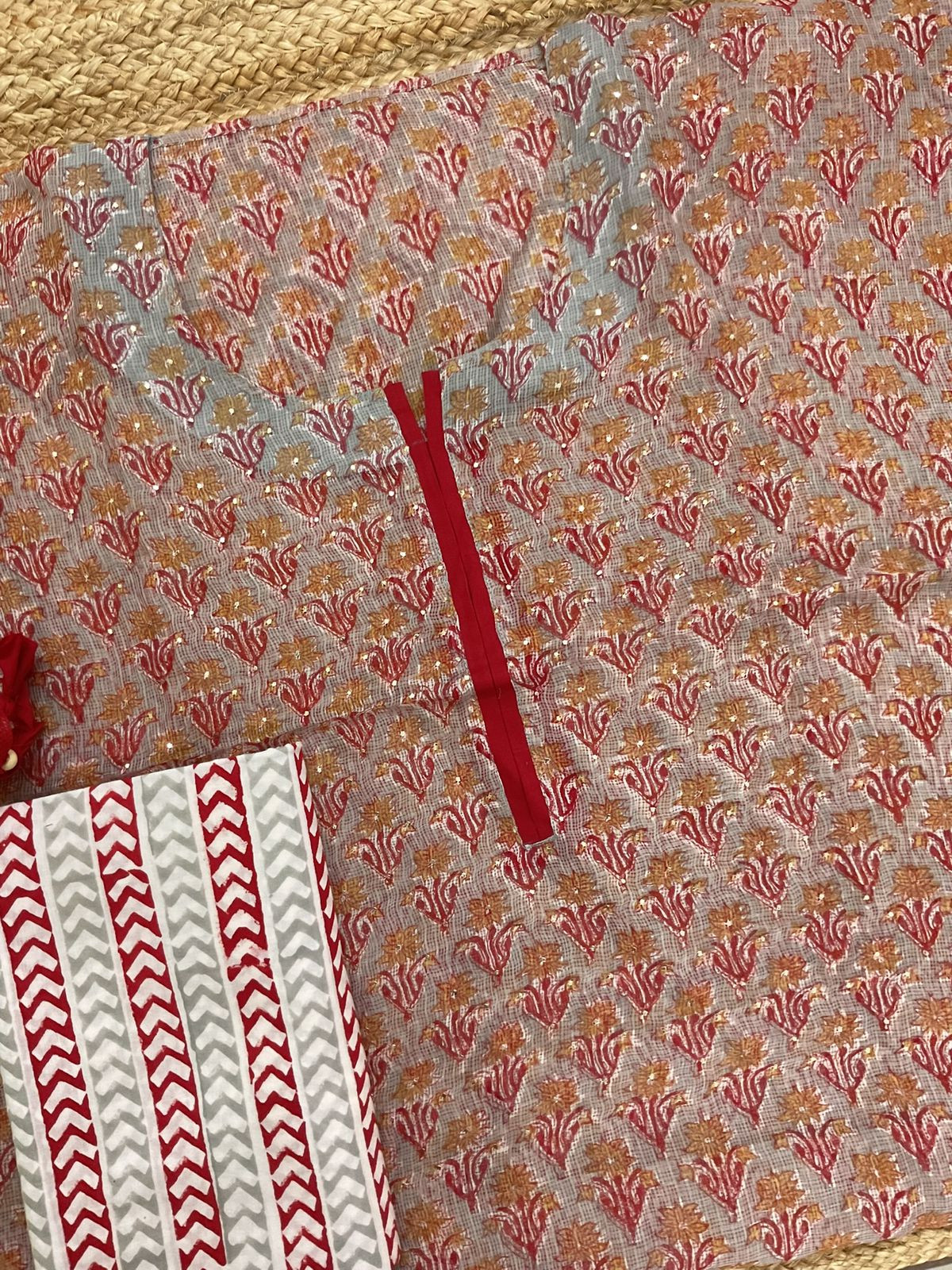 Pure Kota Cotton Block Printed Embroidered Suit - Grey