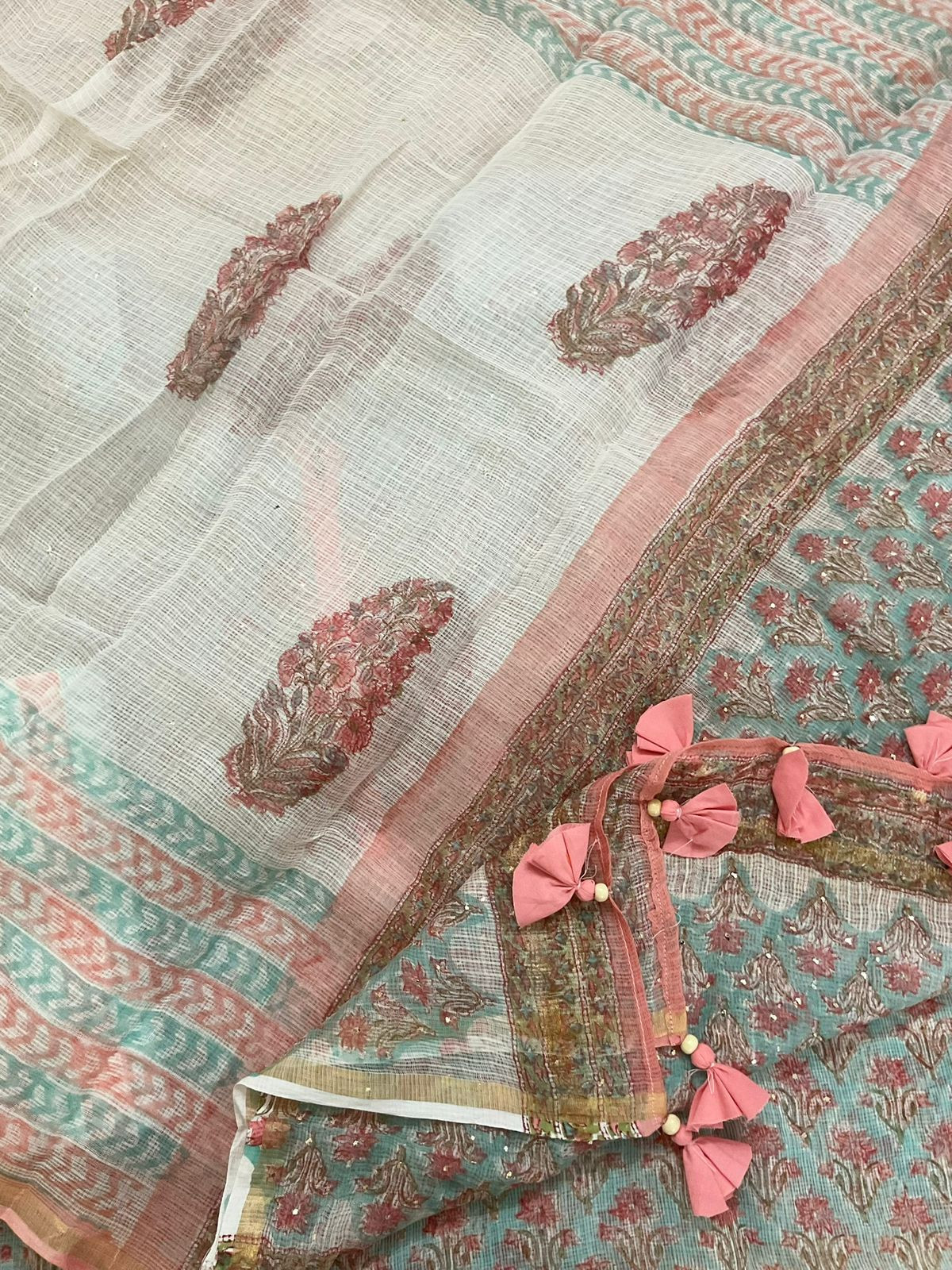 Pure Kota Cotton Block Printed Embroidered Suit - Blue