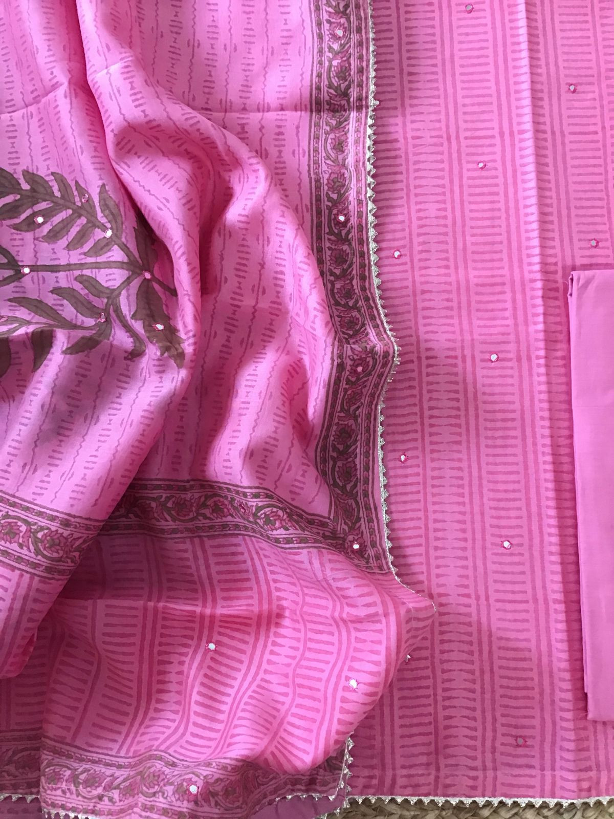 Pure Chanderi Block Printed Embroidered Suit - Pink