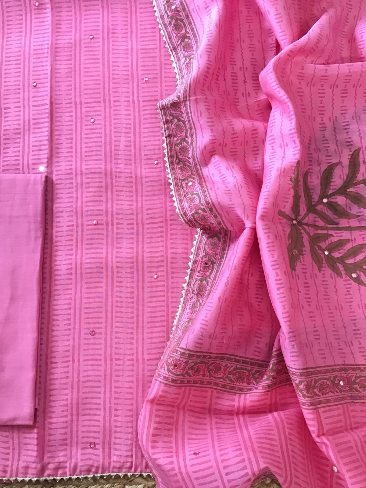 Pure Chanderi Block Printed Embroidered Suit - Pink