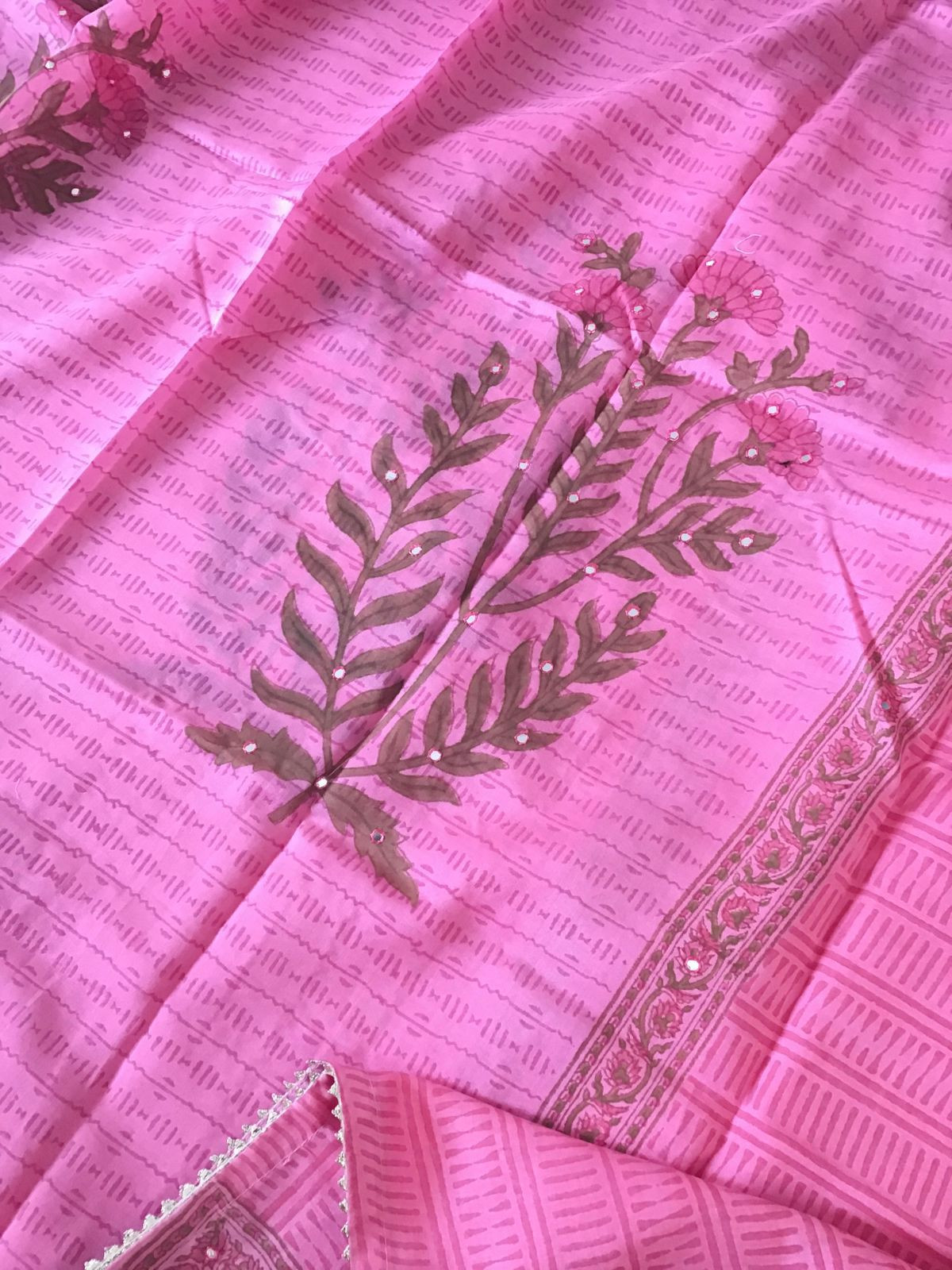 Pure Chanderi Block Printed Embroidered Suit - Pink